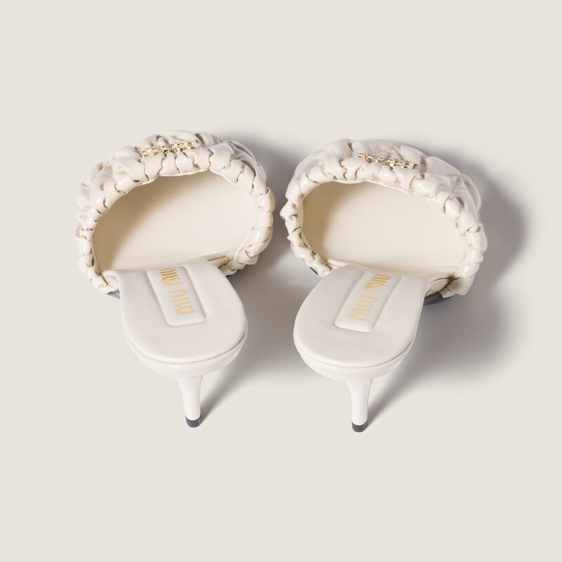 Matelassé patent nappa leather mules