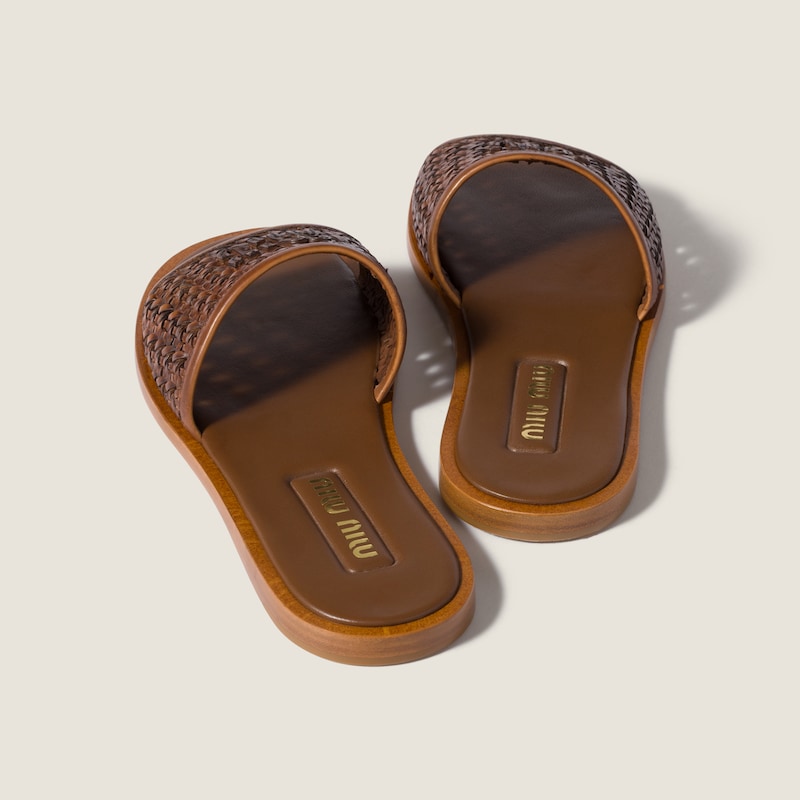 Woven leather slides