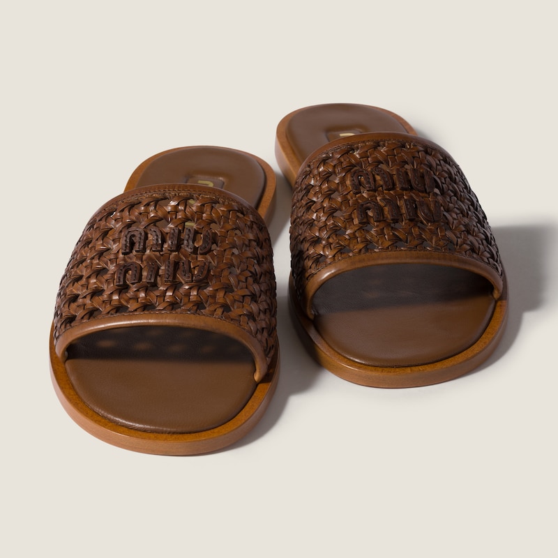 Woven leather slides