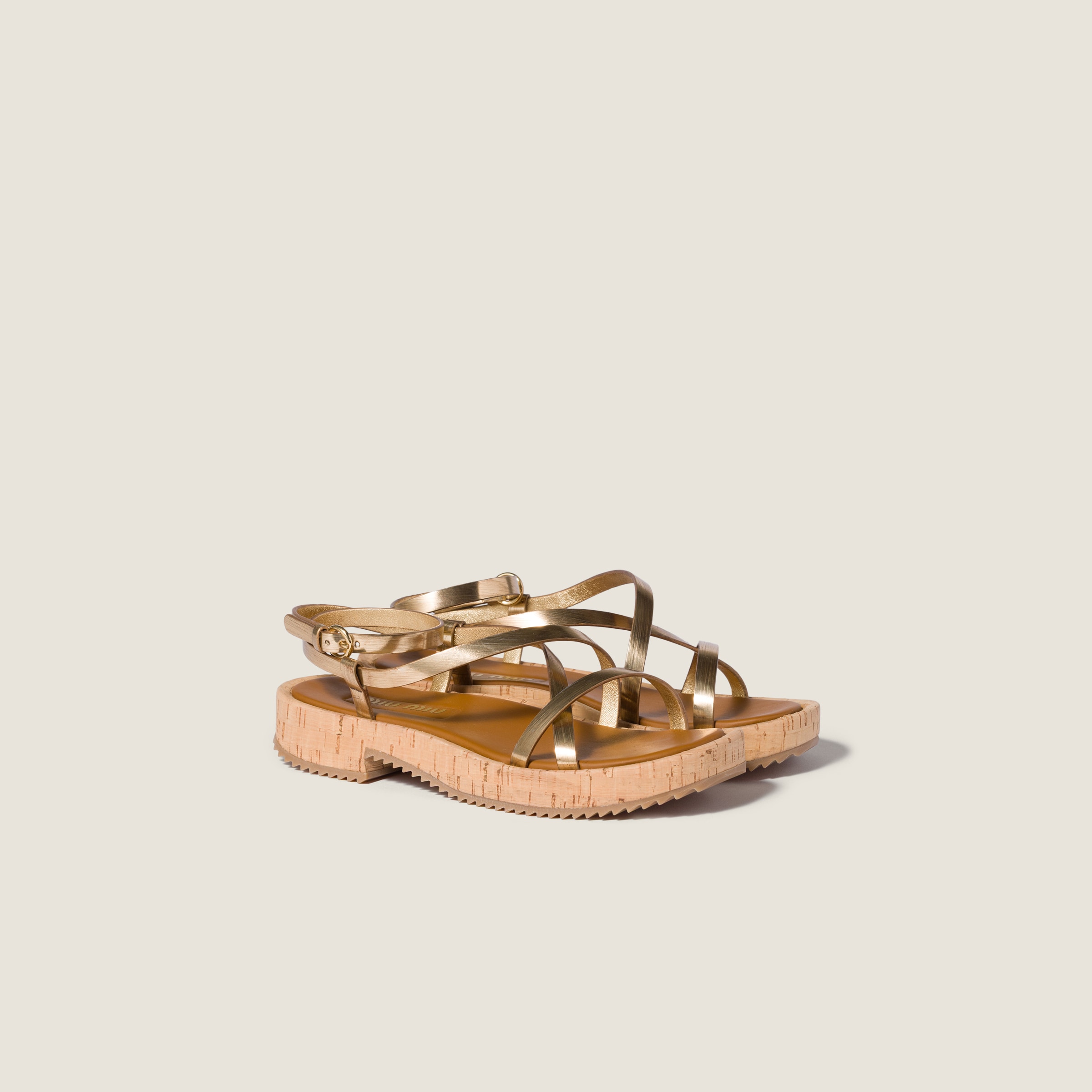 Platinum Metallic Leather Sandals | Miu Miu - Thailand