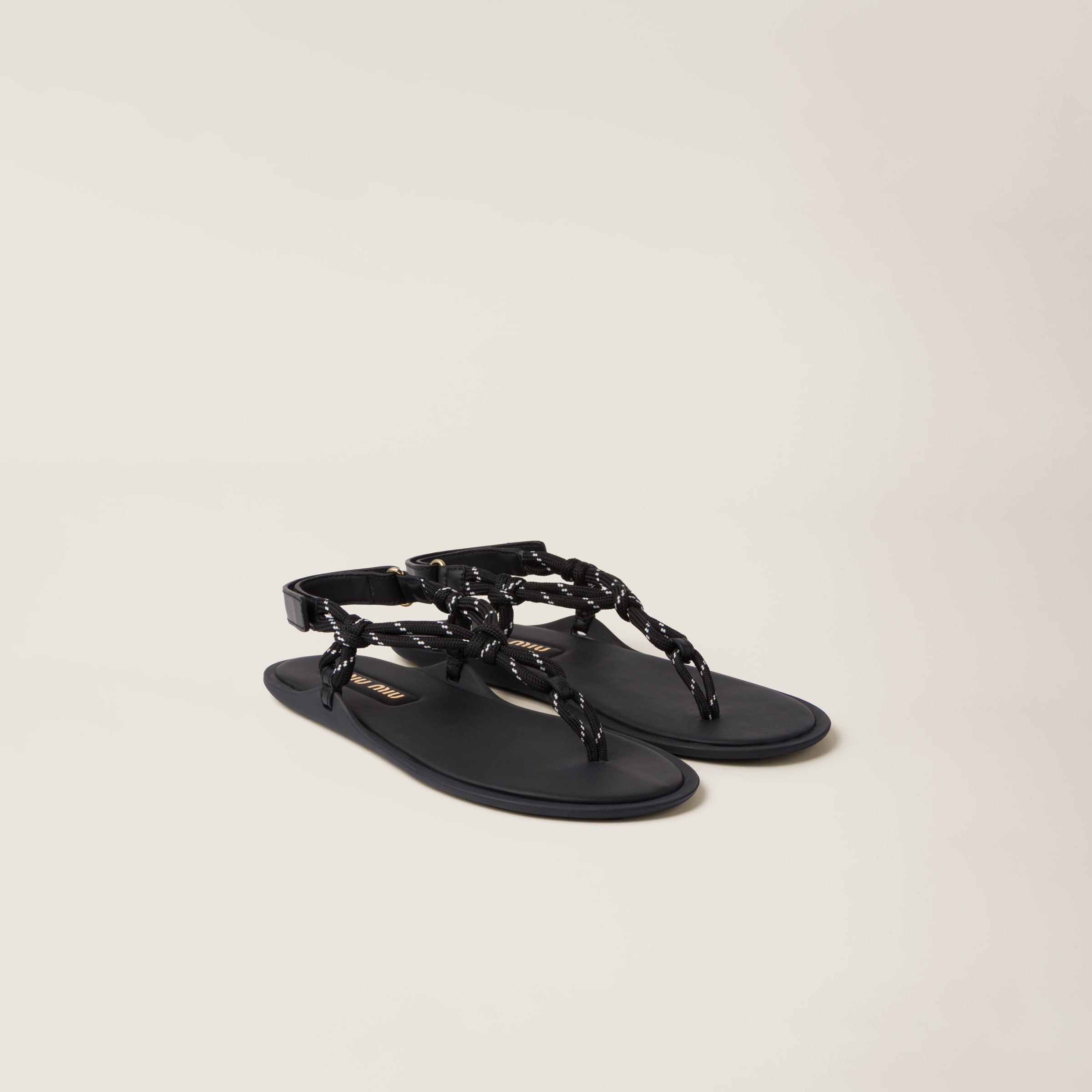 Miumiu Riviere Cord And Leather Sandals In Black