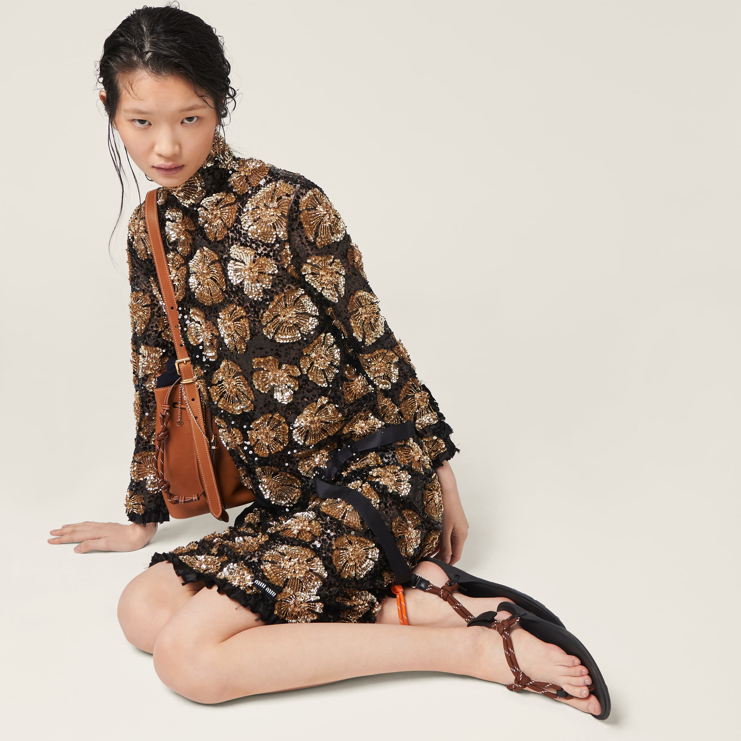 『5年保証』 Riviere ブラウン コードxレザー Miu Miu | サンダル 靴