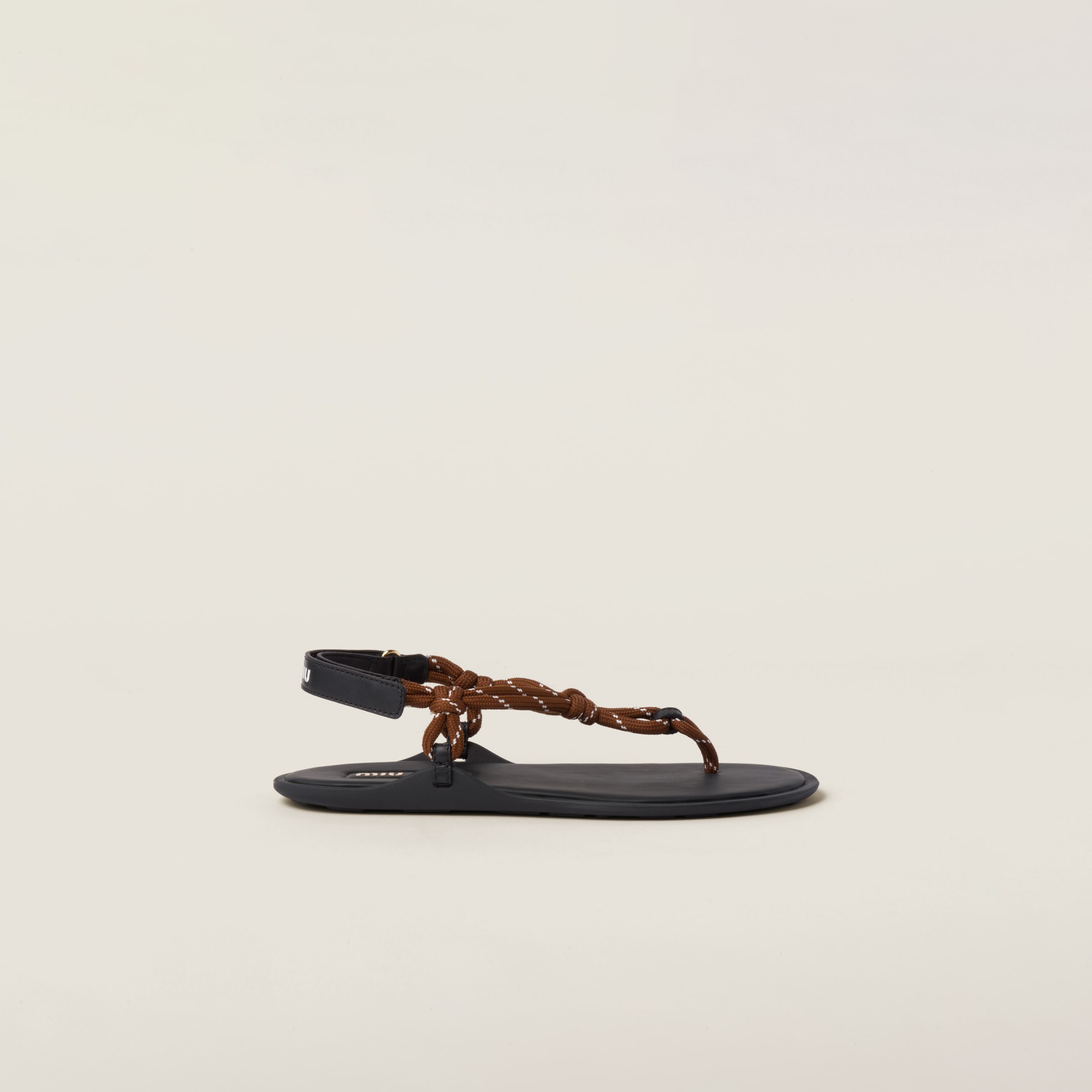 Shop Miumiu Riviere Cord And Leather Sandals In Tobacco