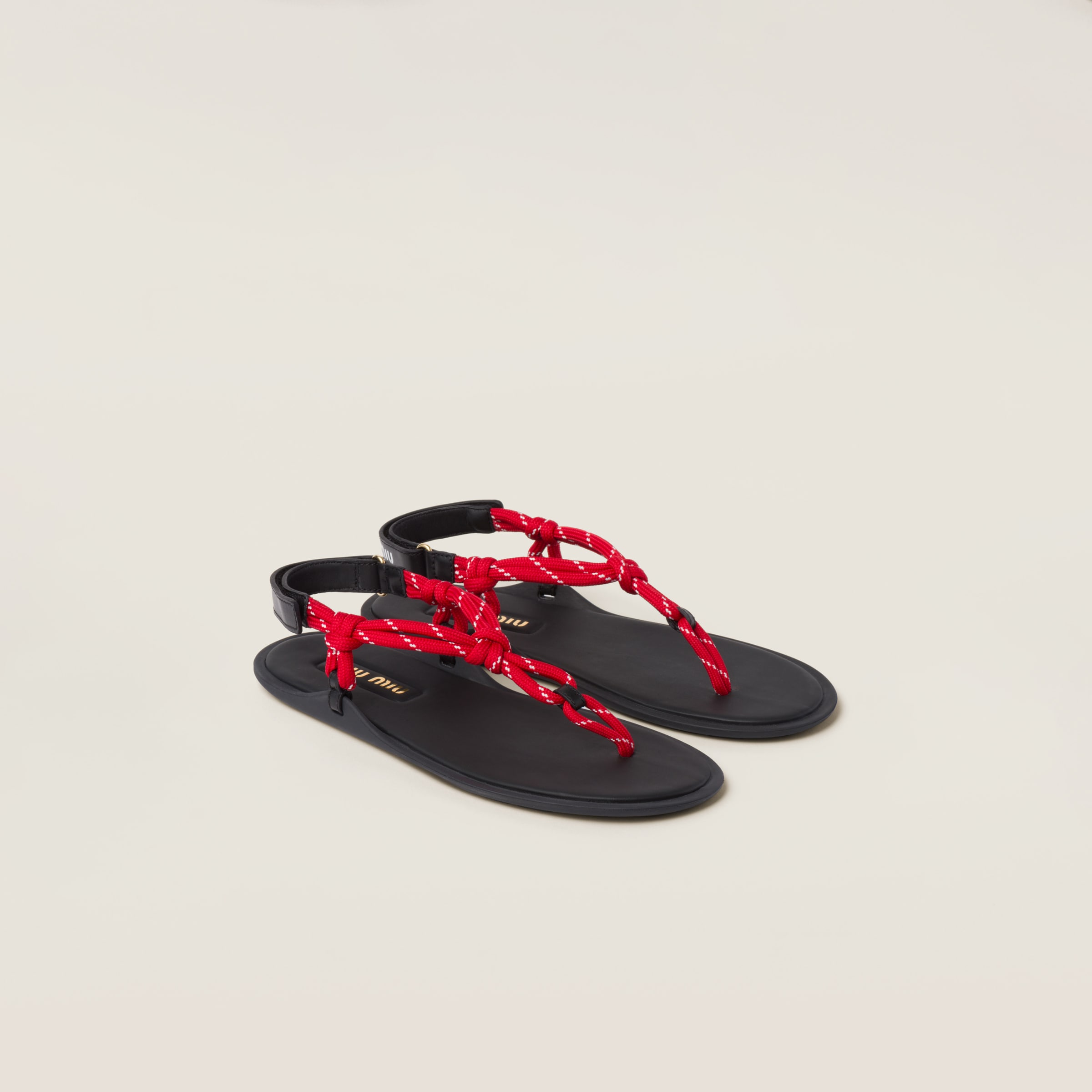 Miumiu Riviere Cord And Leather Sandals In Red