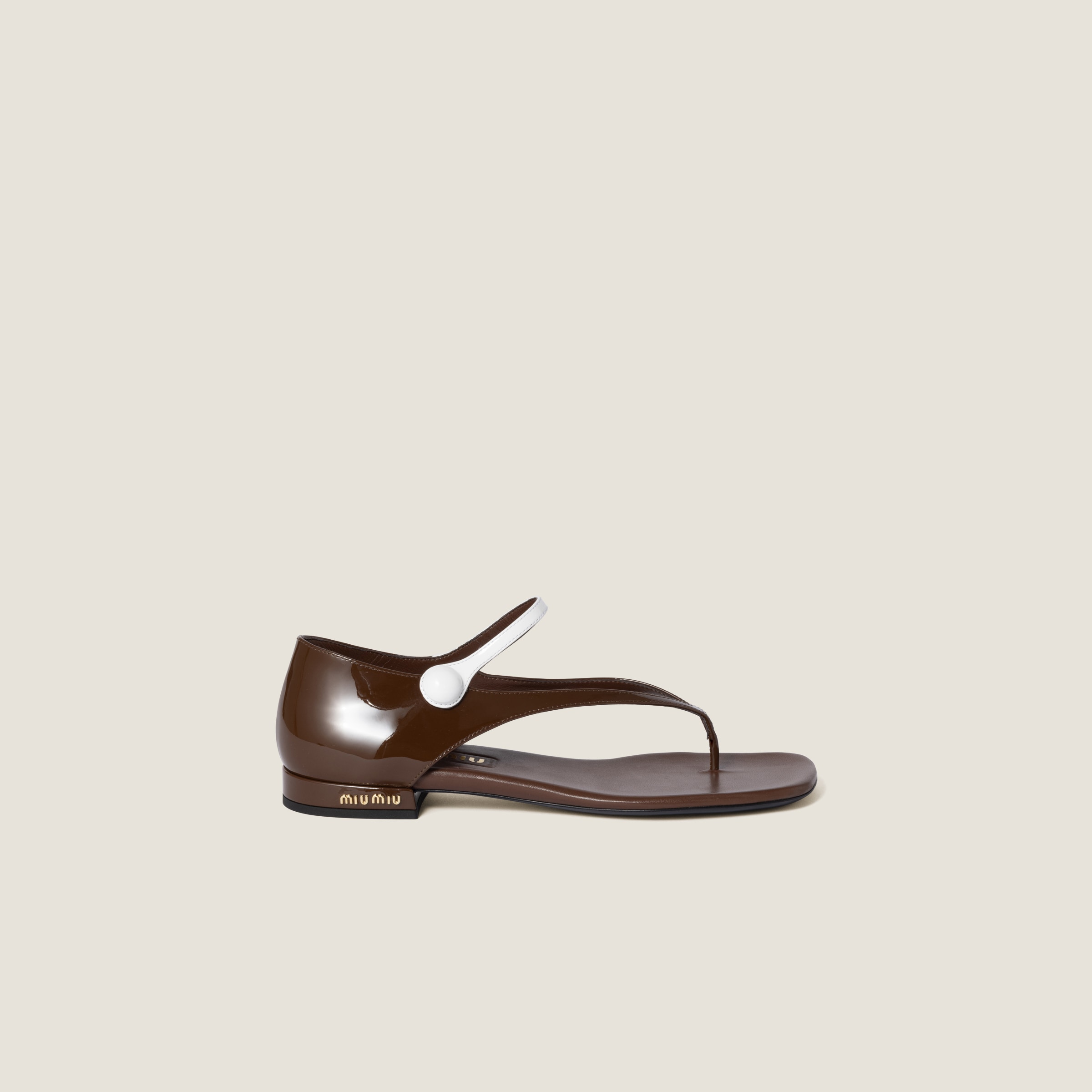Shop Miu Miu Two-tone Patent Leather Mary Jane Thong Sandals In Rosewood/white