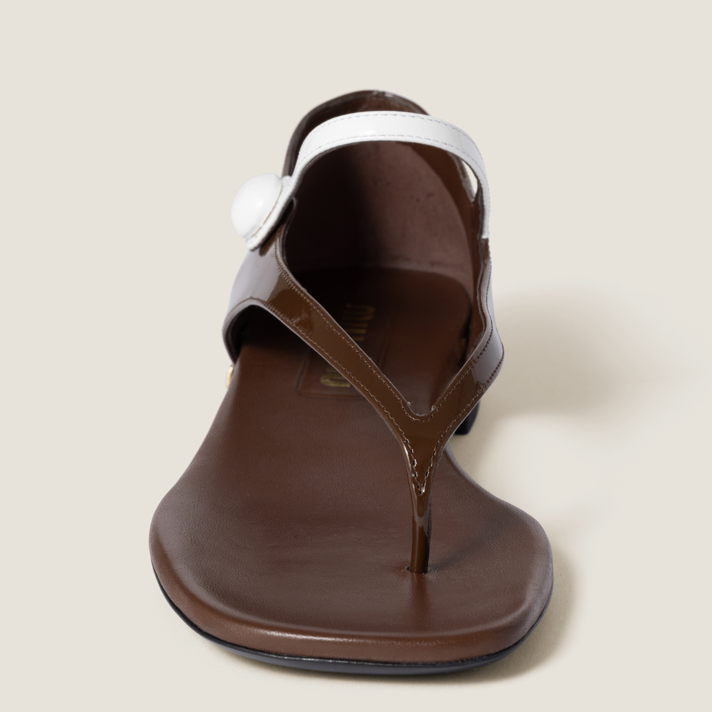 Shop Miu Miu Two-tone Patent Leather Mary Jane Thong Sandals In Rosewood/white