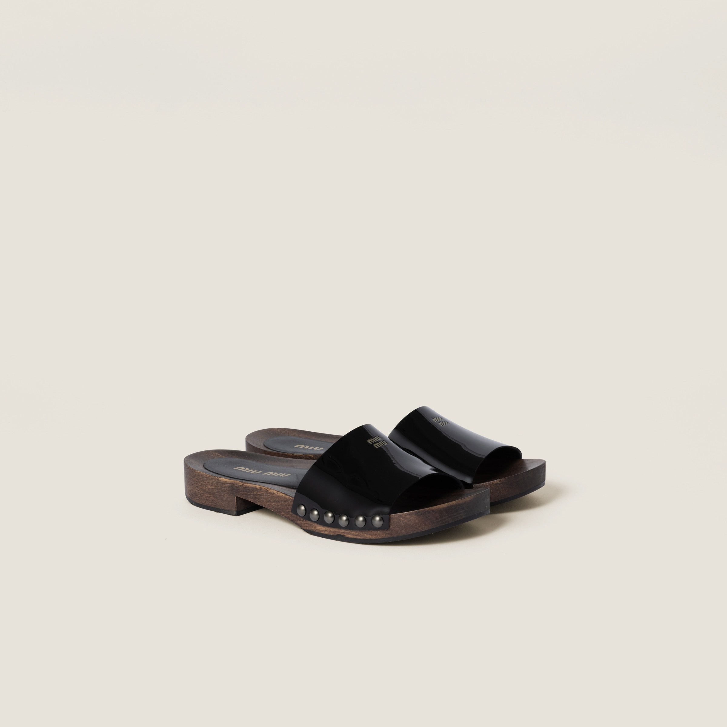 Miu Miu Patent Leather Clogs In Black