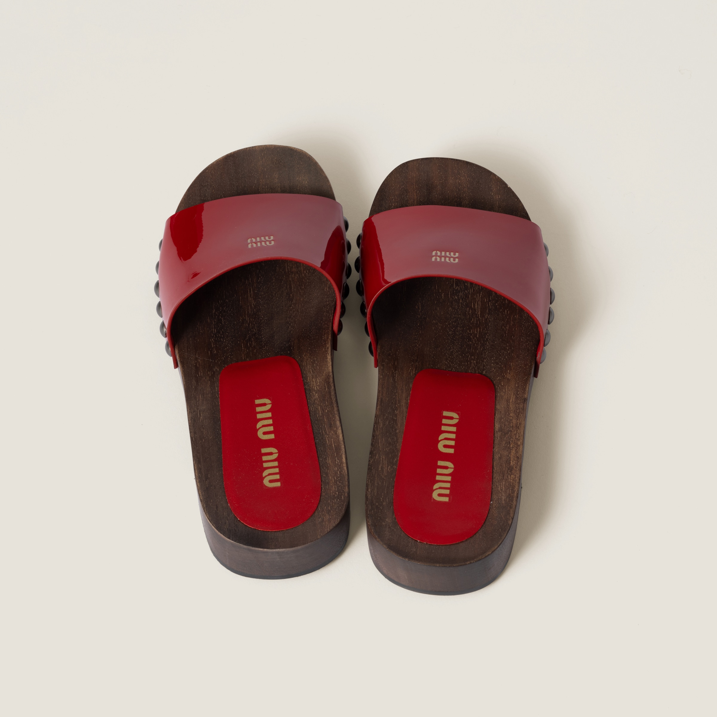 Miu Miu Patent Leather Clogs In Red