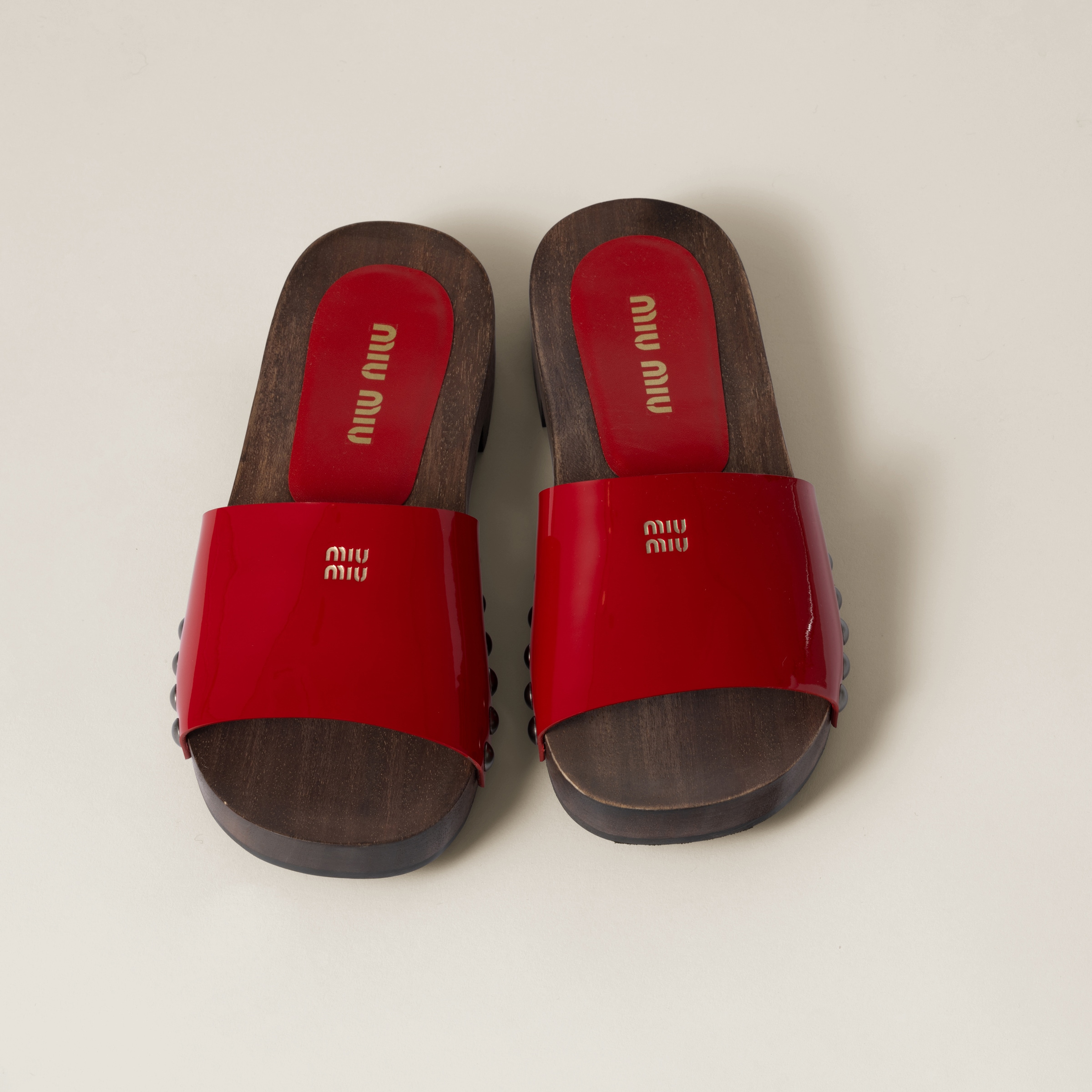 Miu Miu Patent Leather Clogs In Red