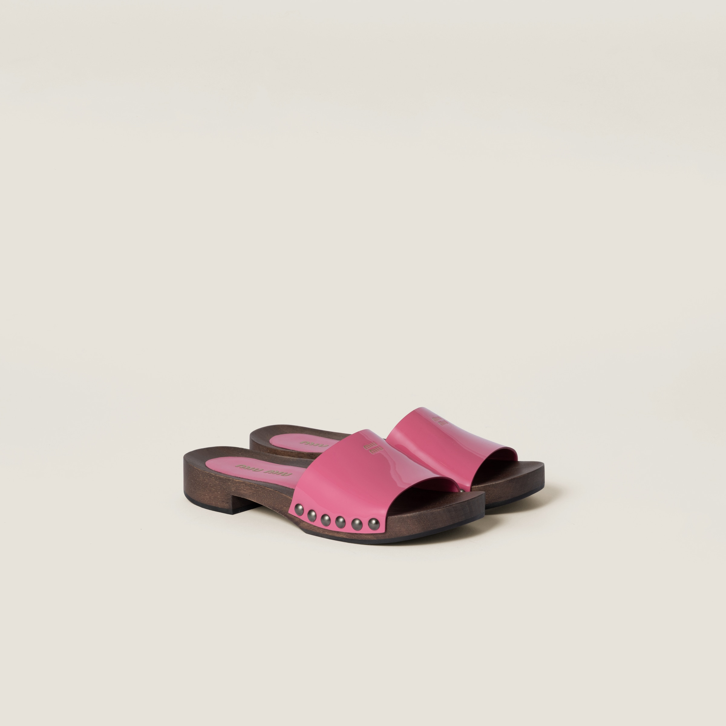 Miu Miu Patent Leather Clogs In Begonia Pink