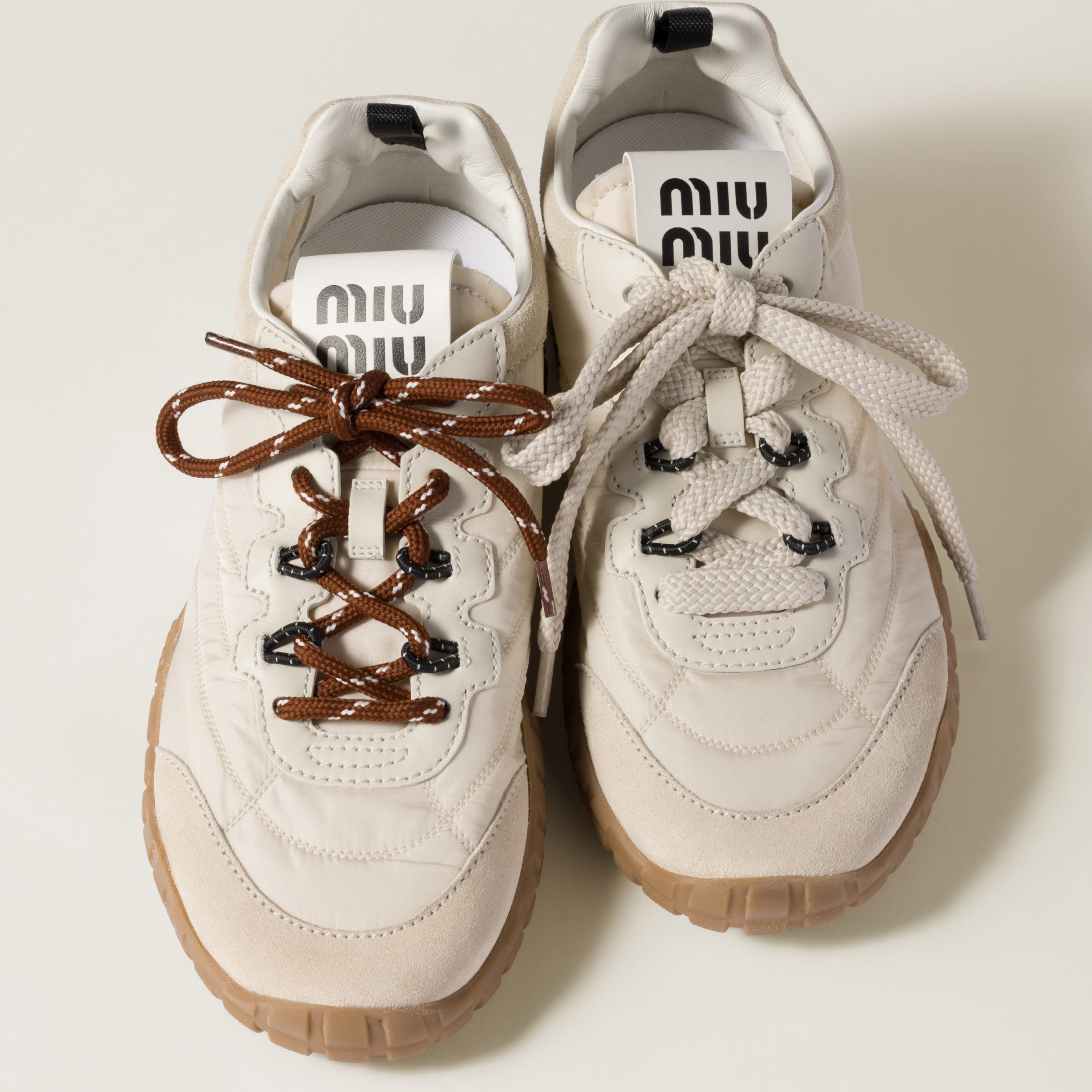 Miu Miu Two-tone Cord Laces In Tobacco/white