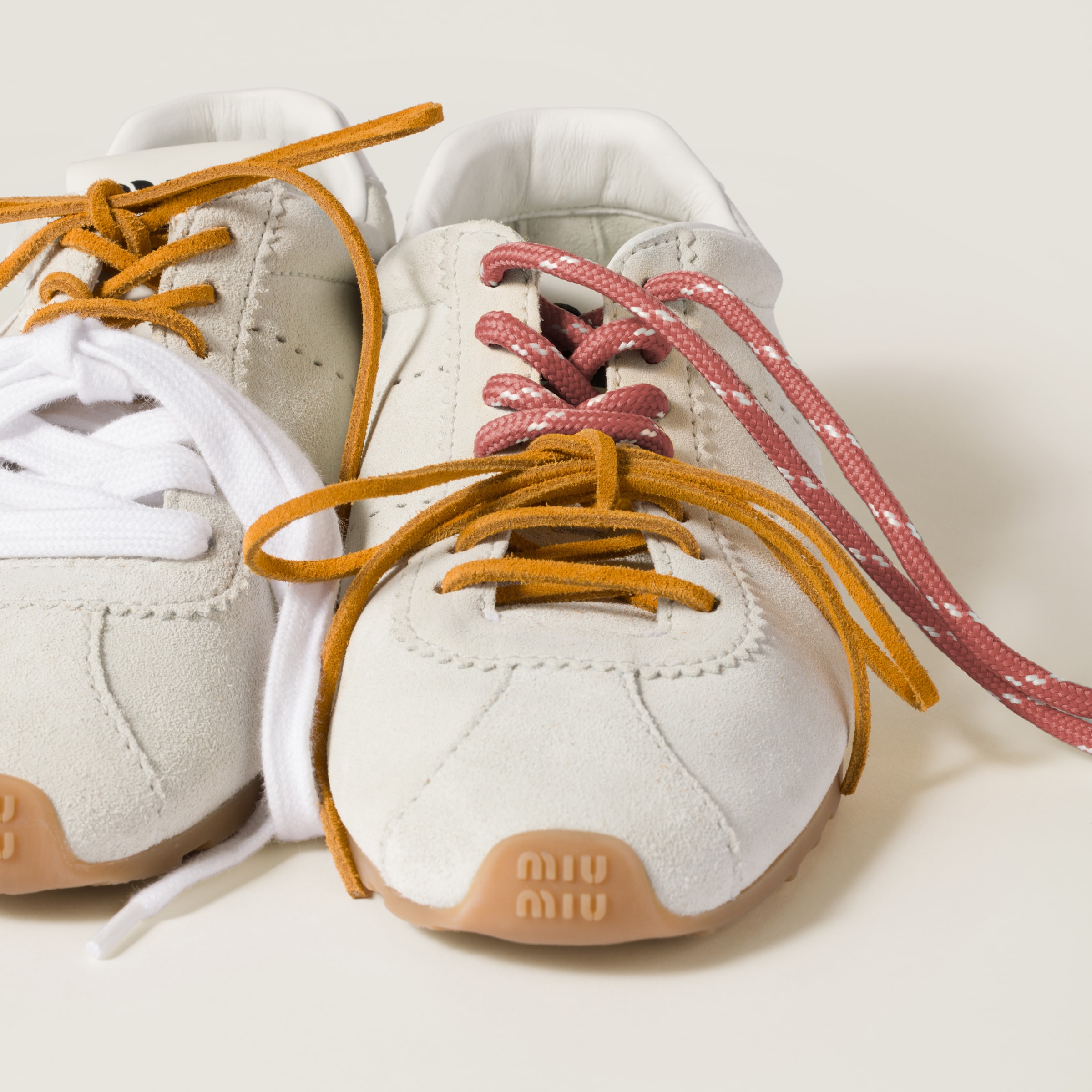 Miu Miu Two-tone Cord Laces In Tamaris/white