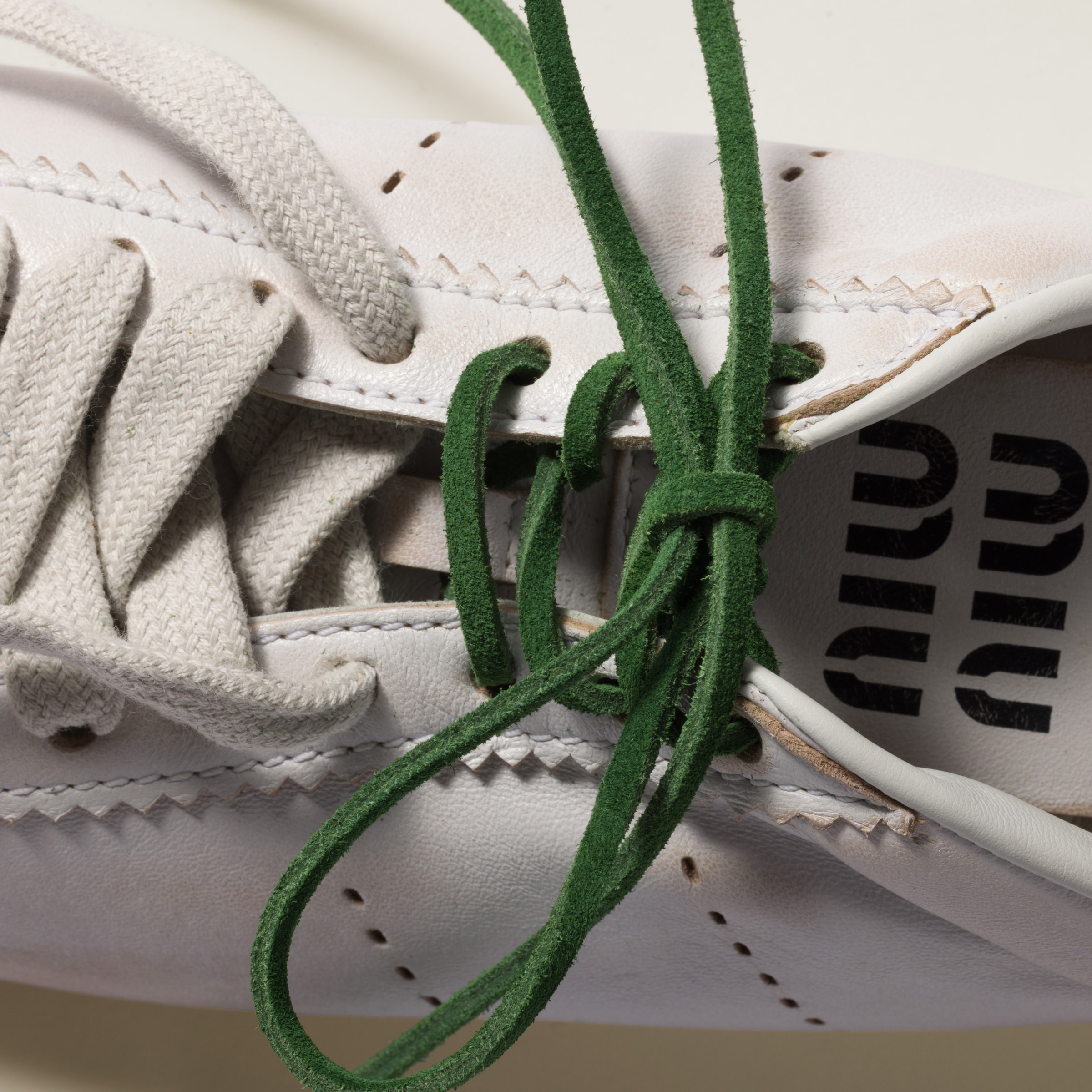 Miu Miu Colored Leather Laces In Green