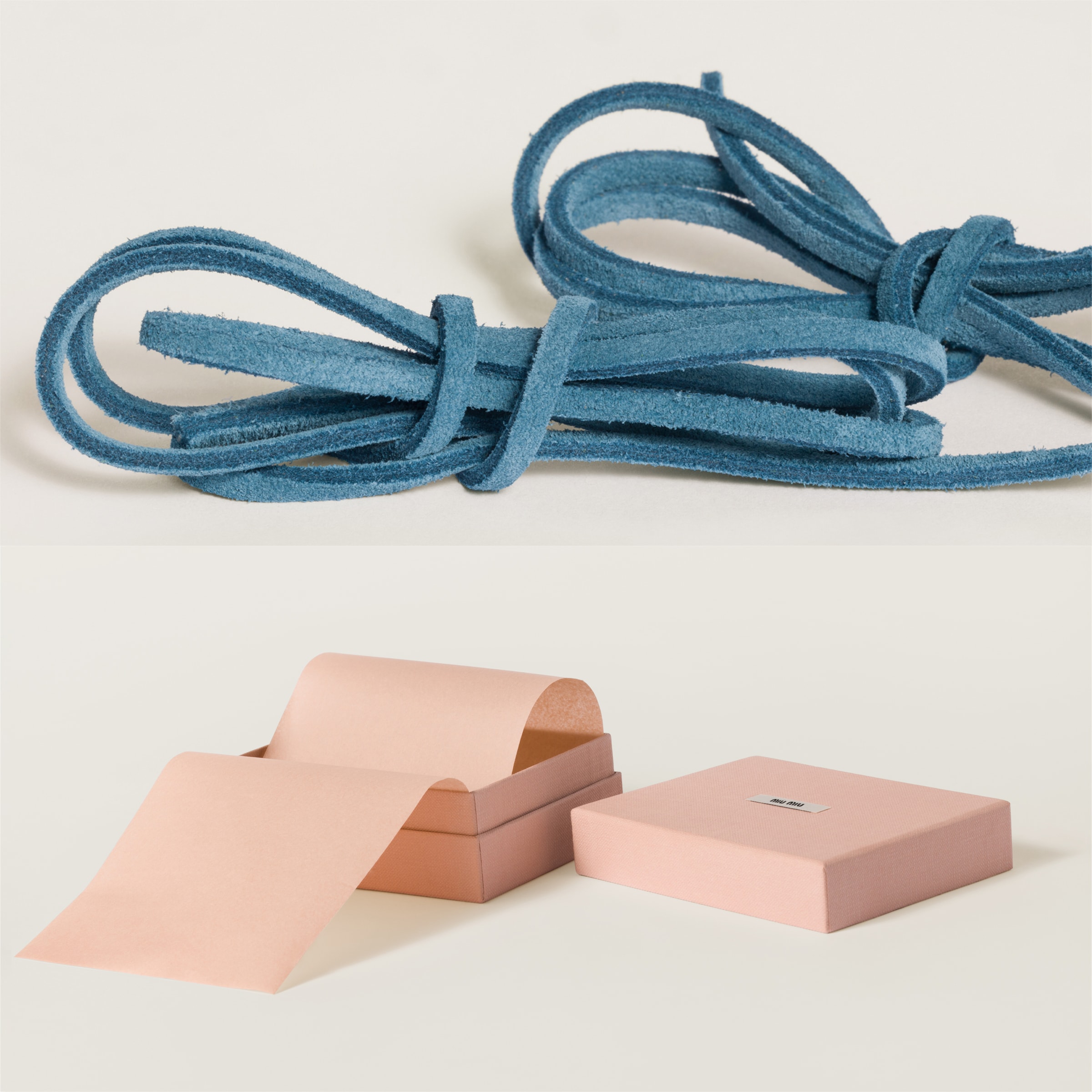 Miu Miu Colored Leather Laces In Aviation Blue