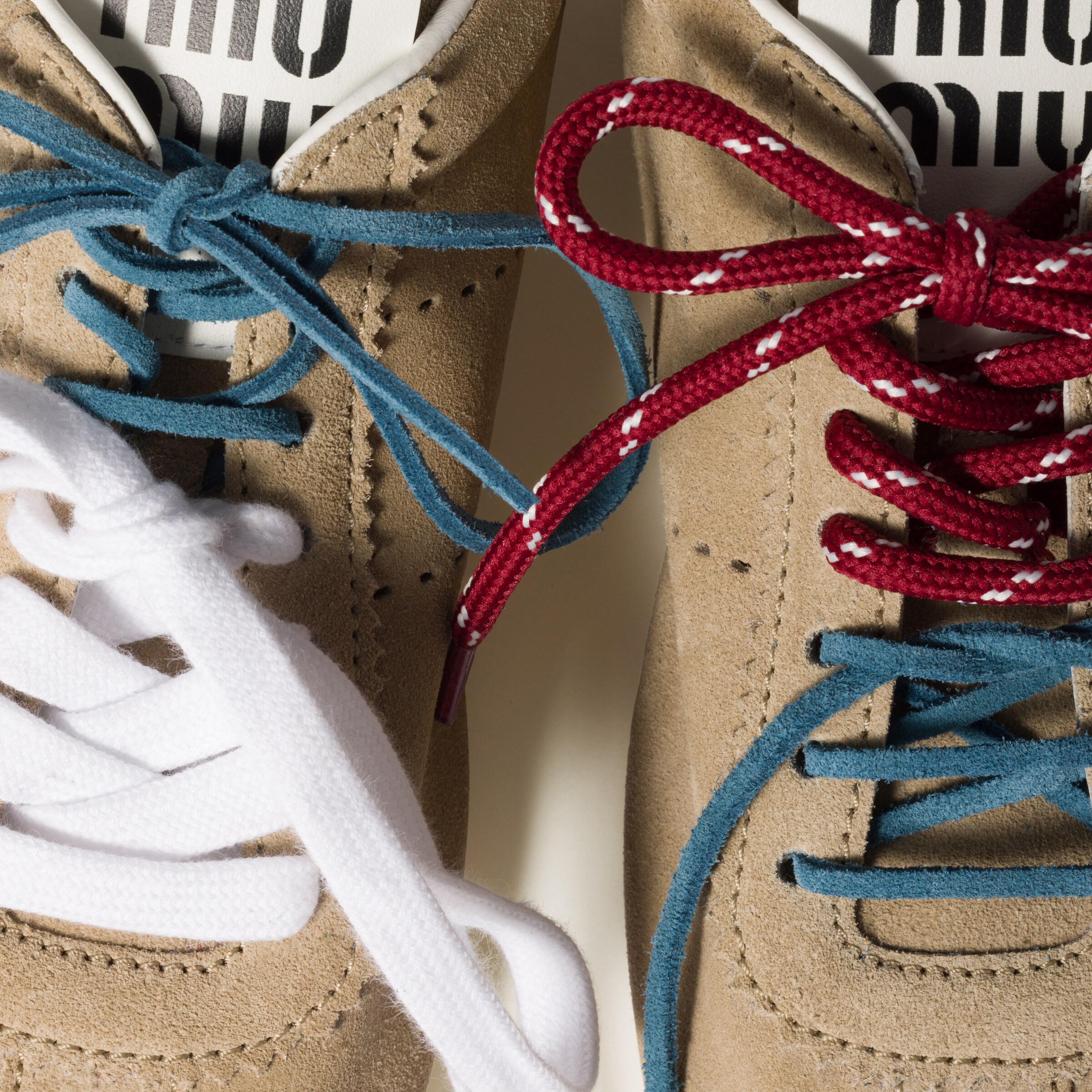 Miu Miu Colored Leather Laces In Aviation Blue
