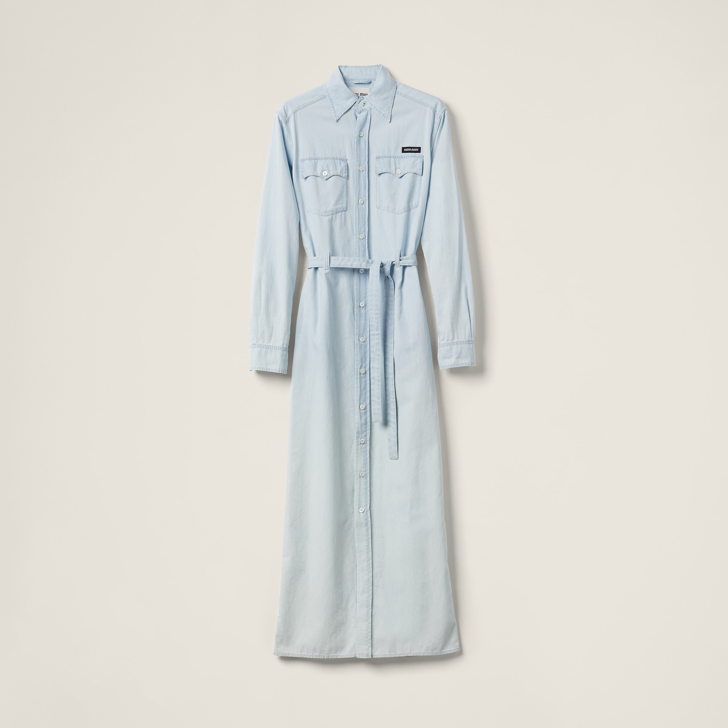 Miu Miu Long Chambray Dress In Light Blue
