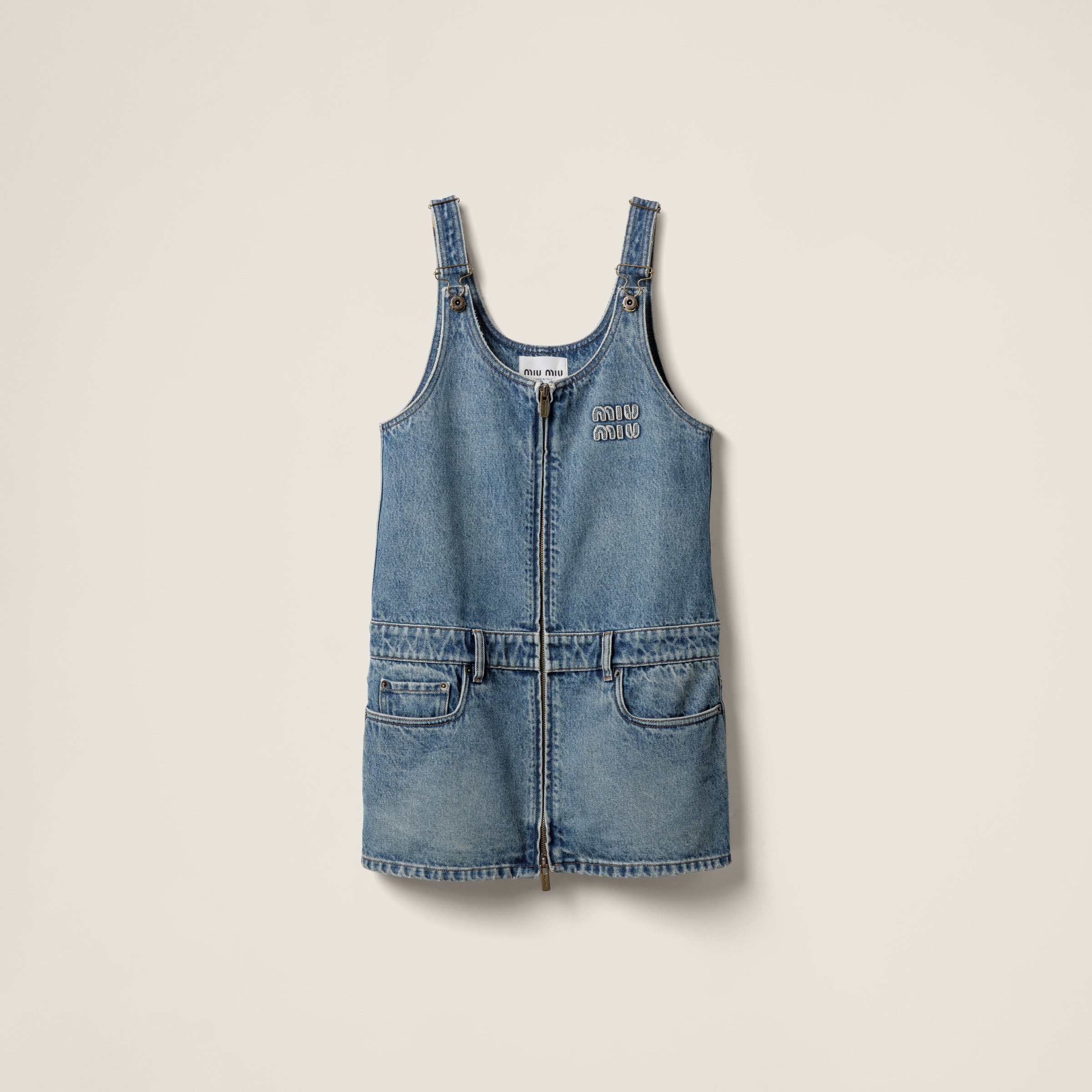 Denim and poplin zipper dress