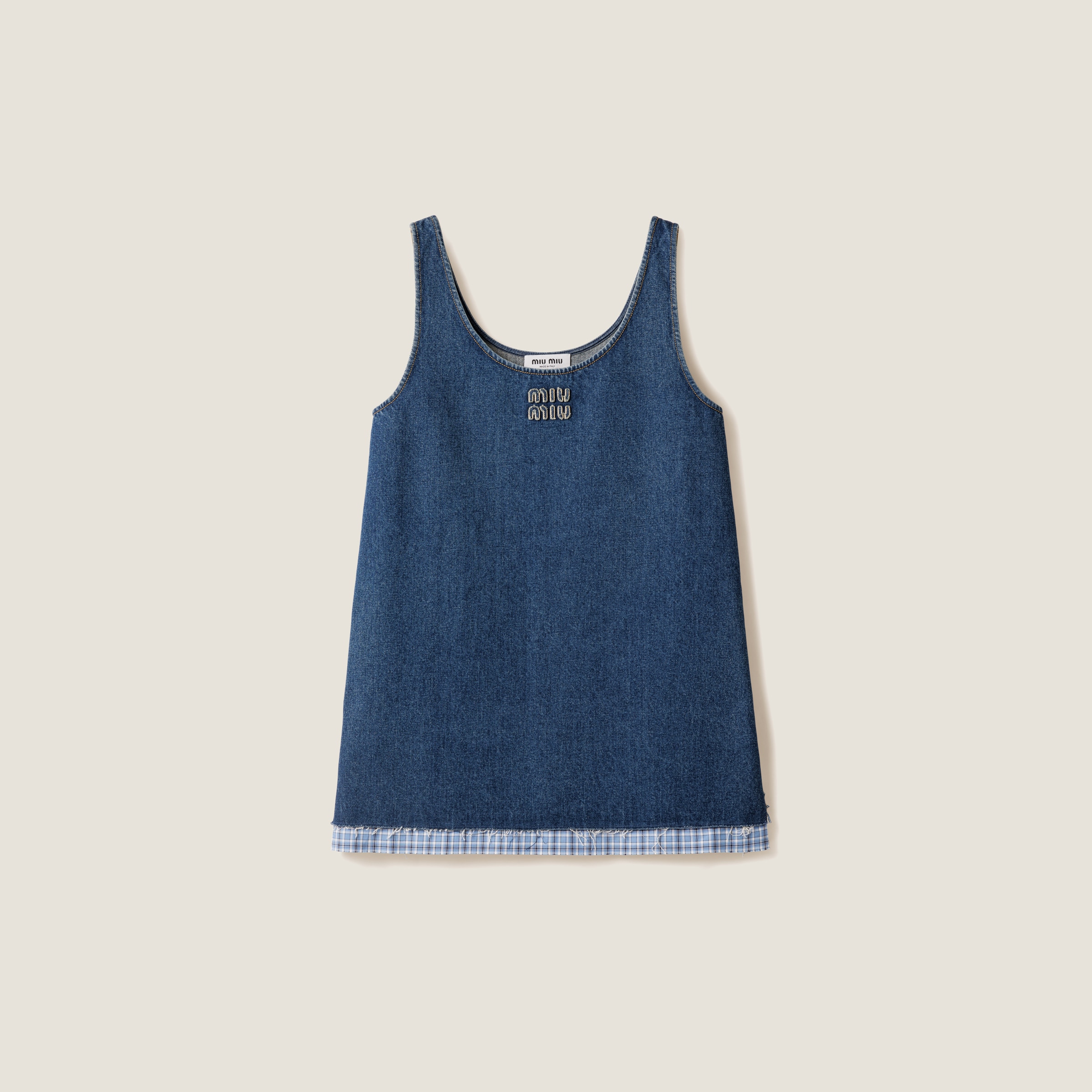 Miu Miu Washed Denim Mini-dress In Navy