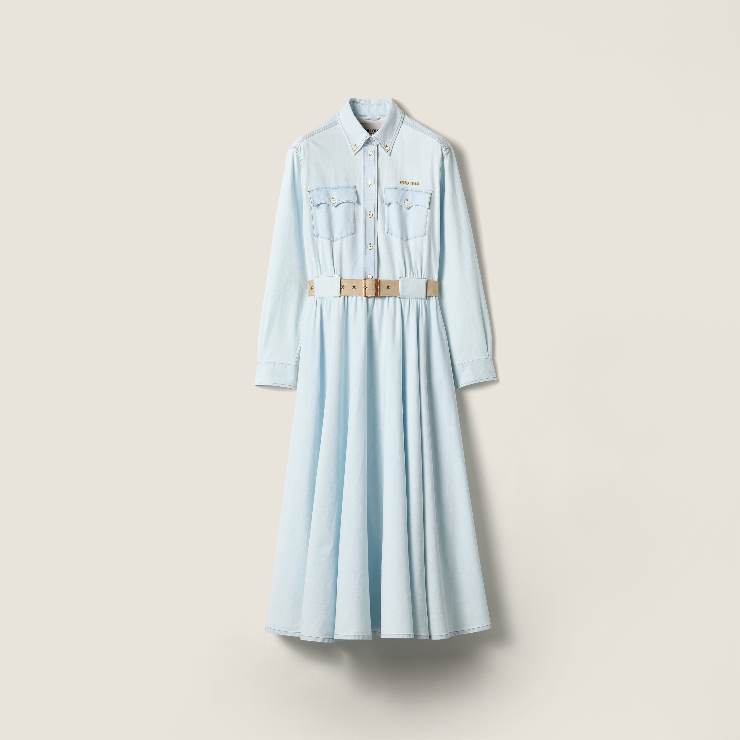 美品 miumiu ミュウミュウ ブルーシャンブレードレス 36 デニム