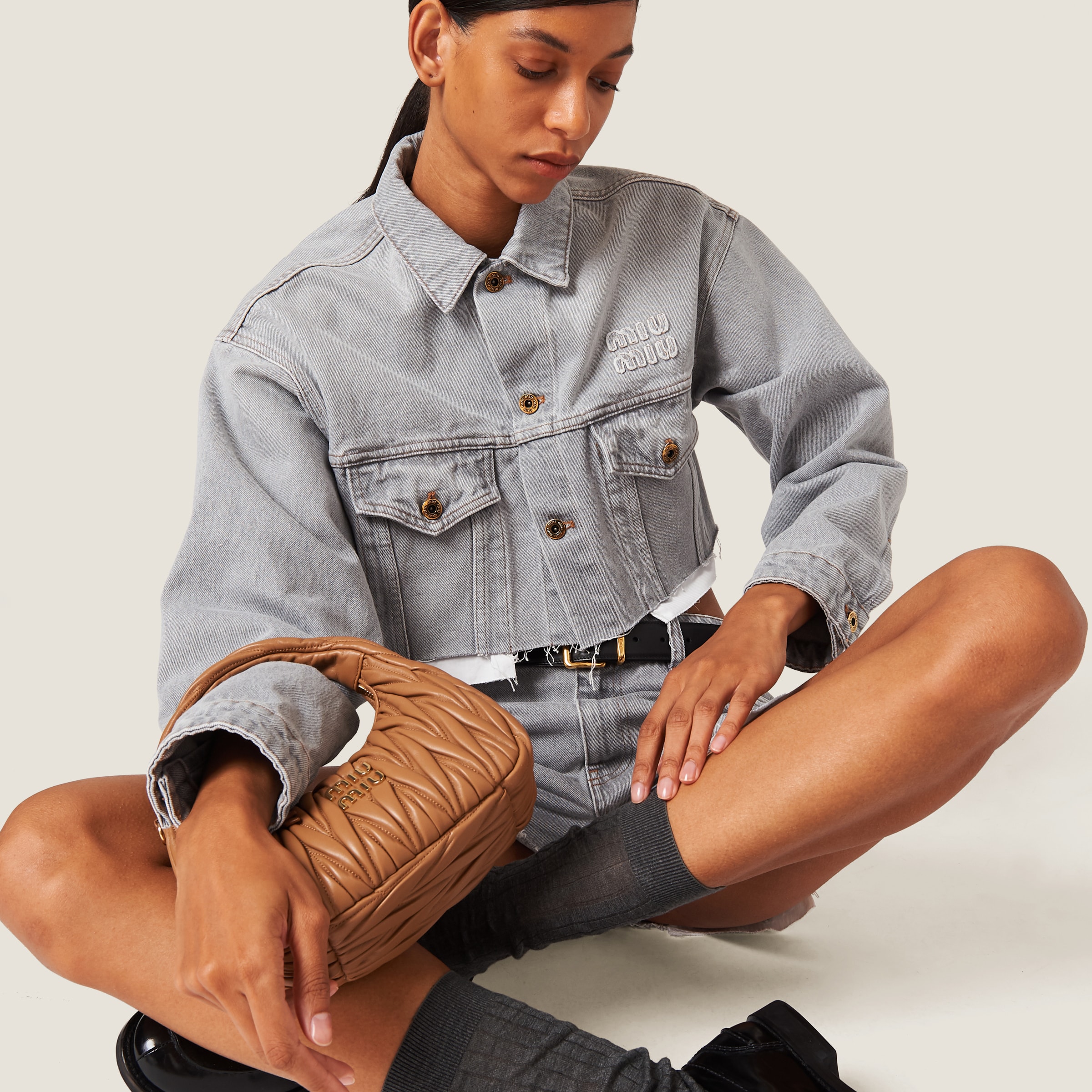 グレー デニム ブルゾンジャケット | Miu Miu