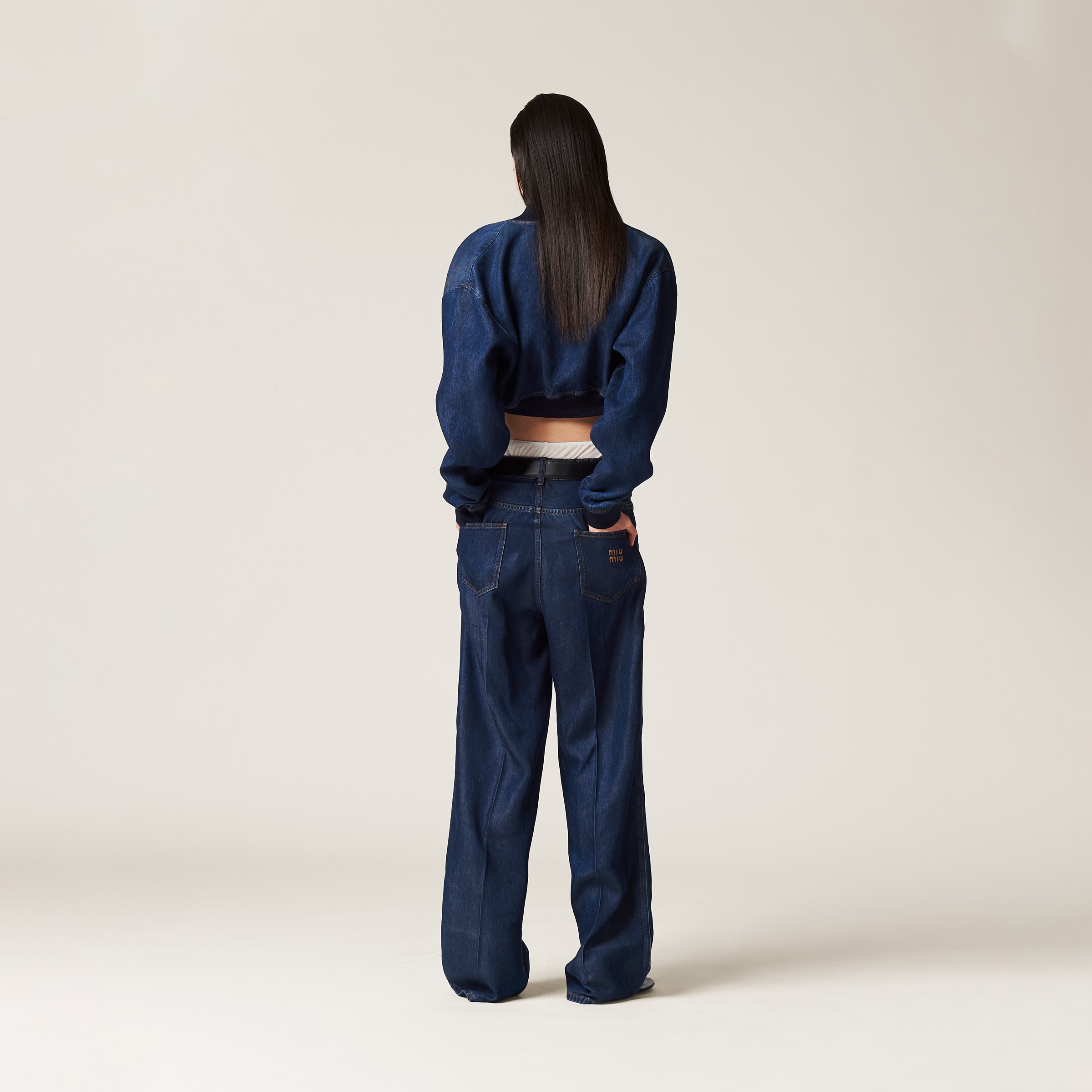 Miu Miu Denim Blouson Jacket In Navy