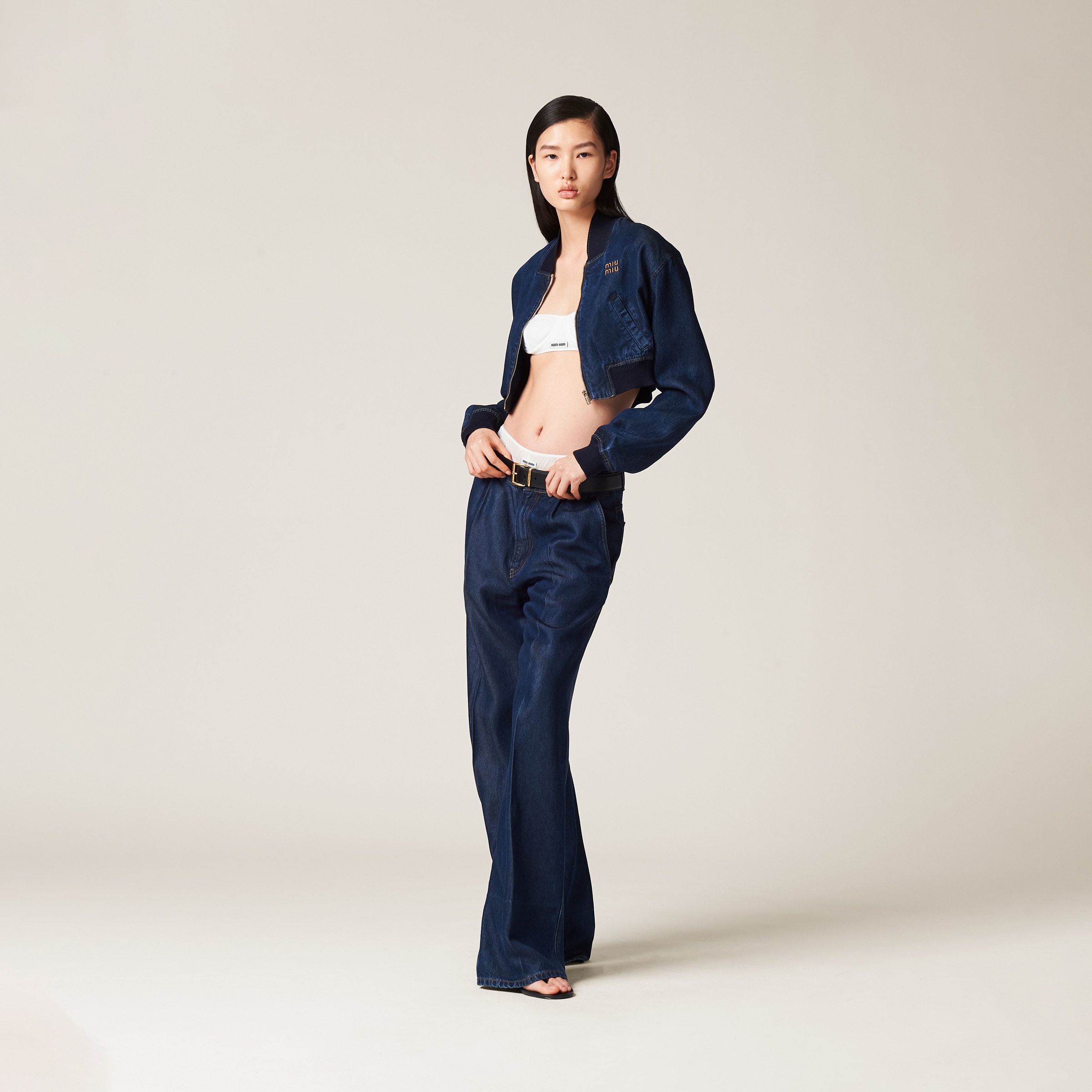 Miu Miu Denim Blouson Jacket In Navy