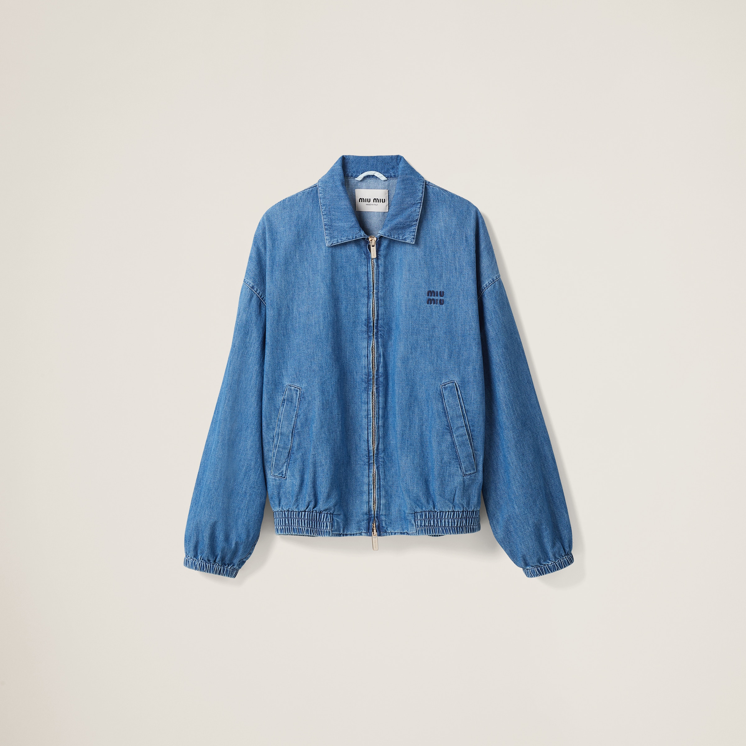Indigo Blue Washed Velvet Blouson Jacket | Miu Miu