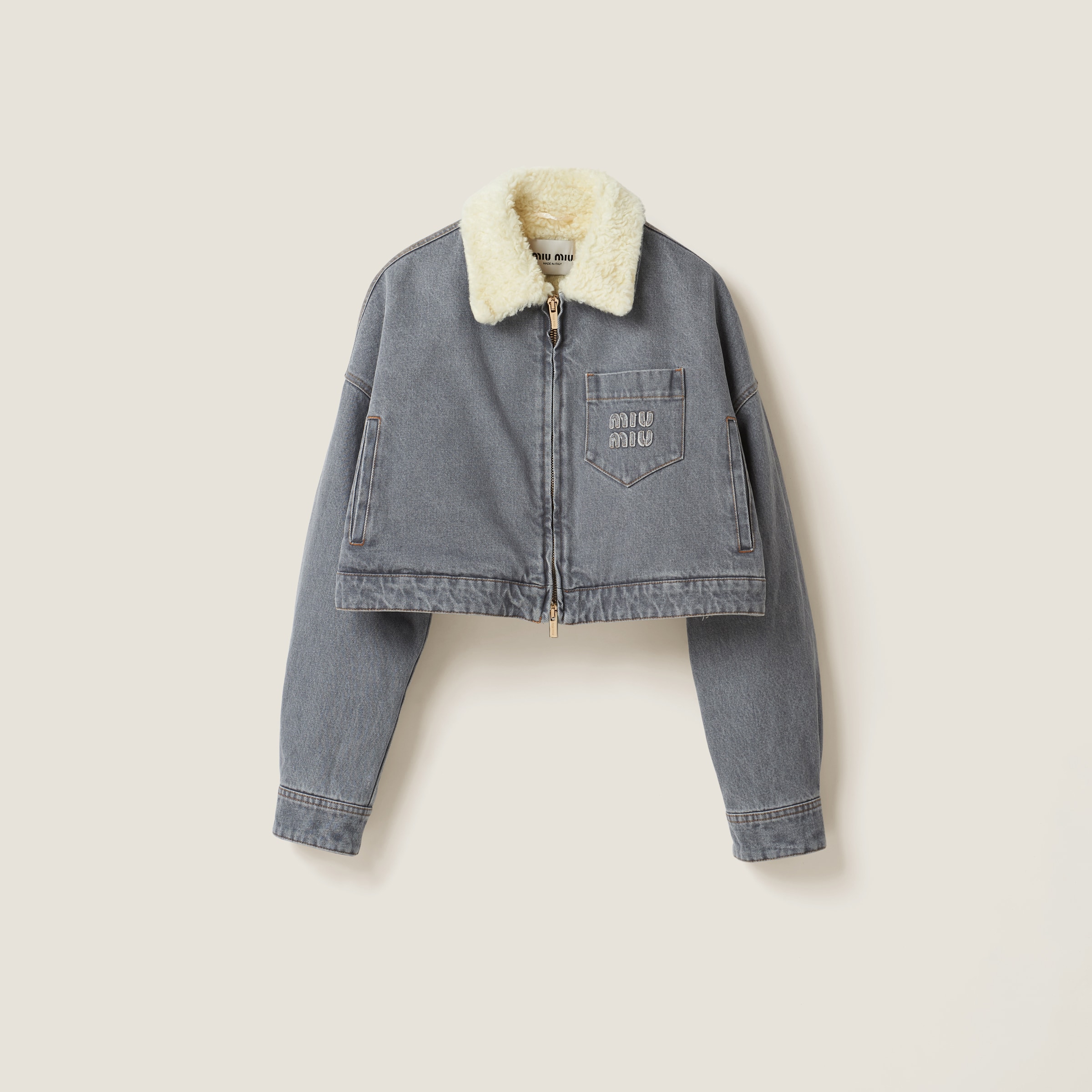 Embroidered denim blouson jacket