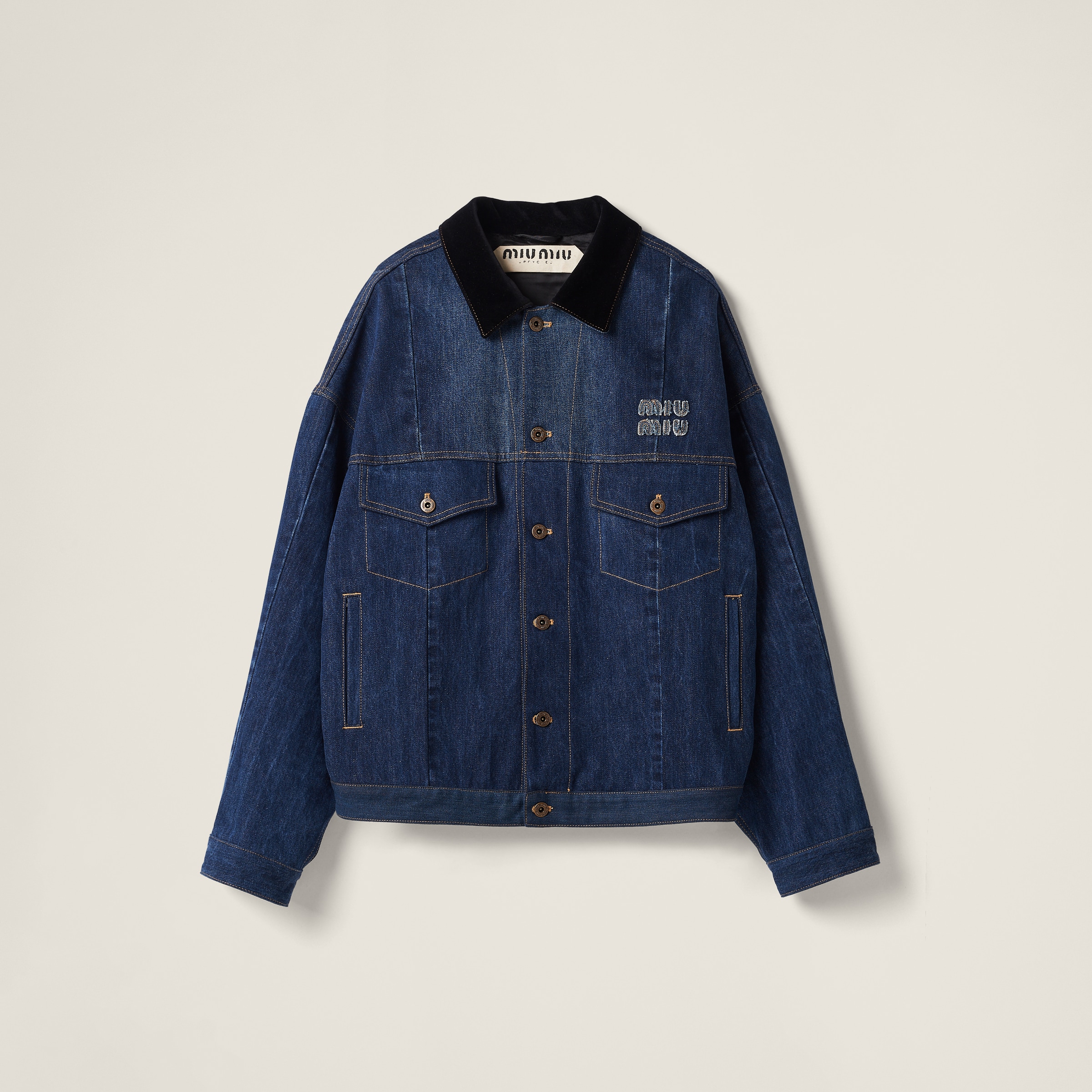 Miu Miu Denim Trucker Jacket In Navy