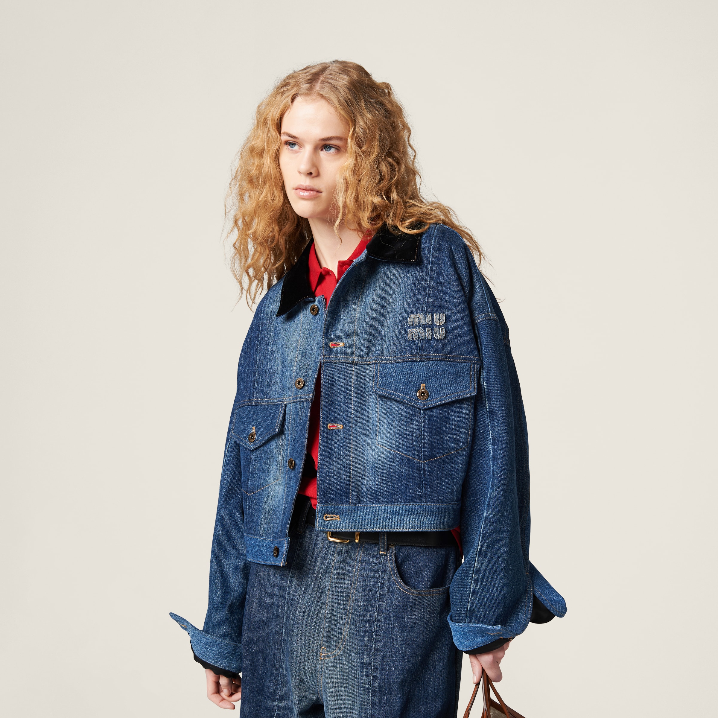 Navy Denim Trucker Jacket | Miu Miu