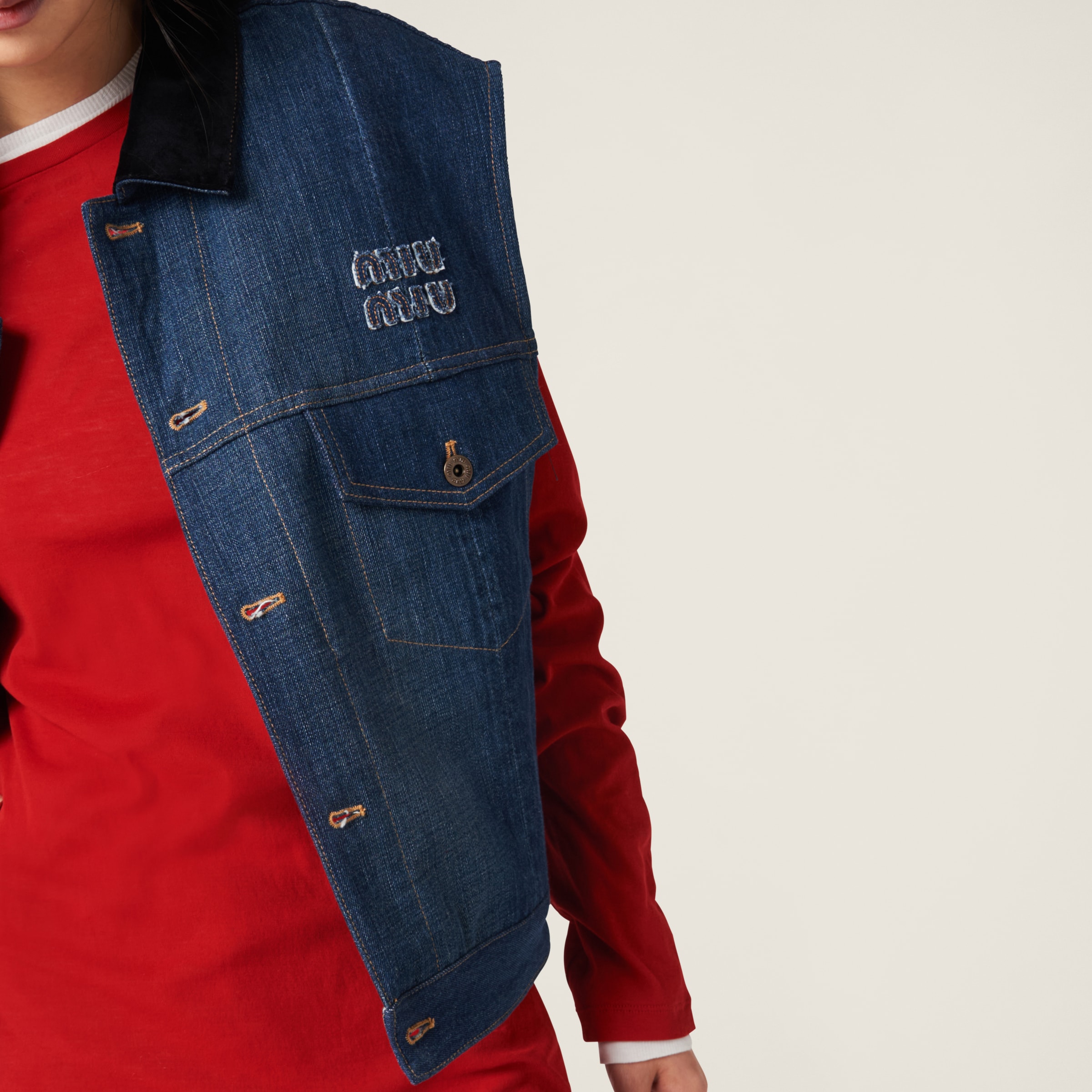 Navy Denim Trucker Vest | Miu Miu