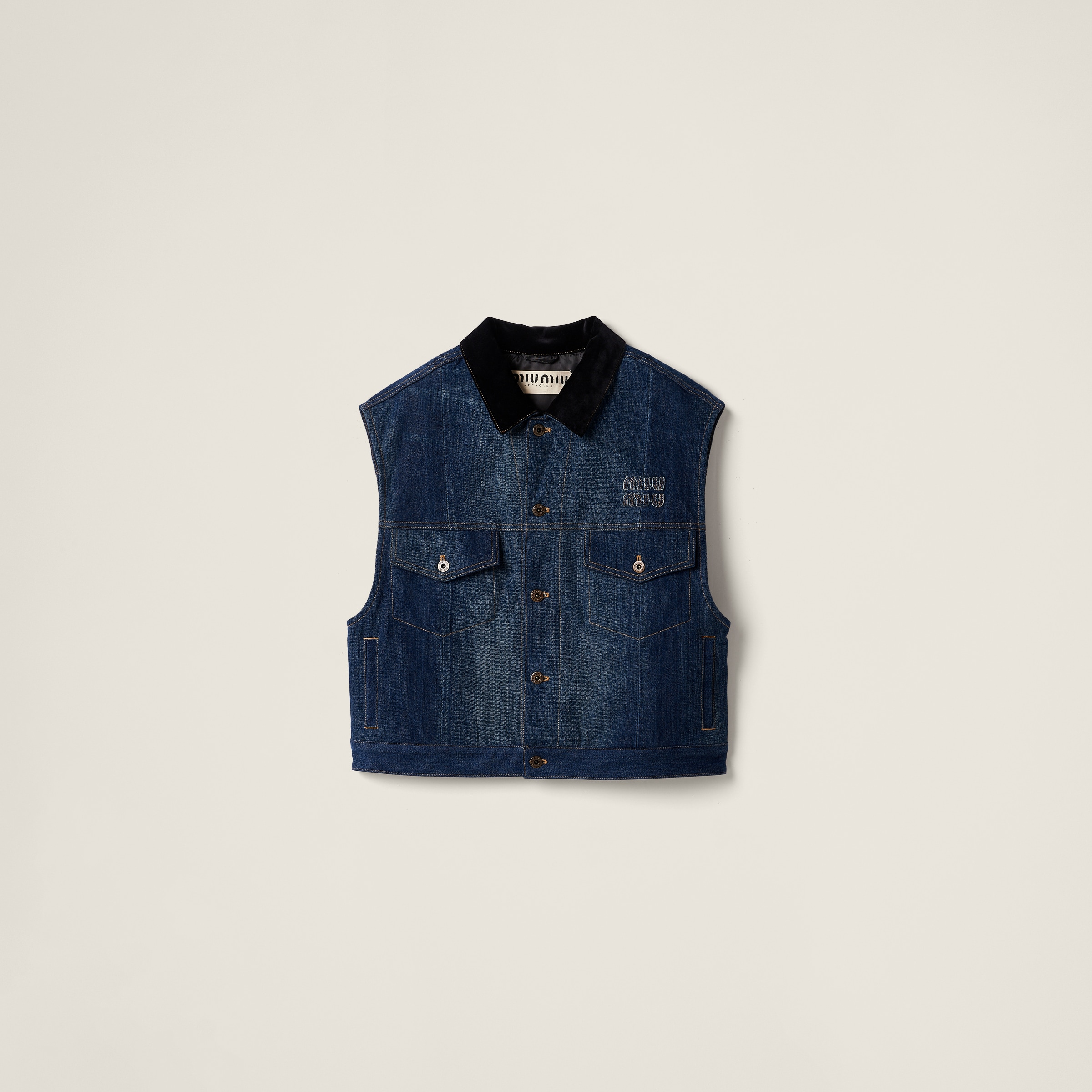 Miu Miu Denim Trucker Vest In Navy