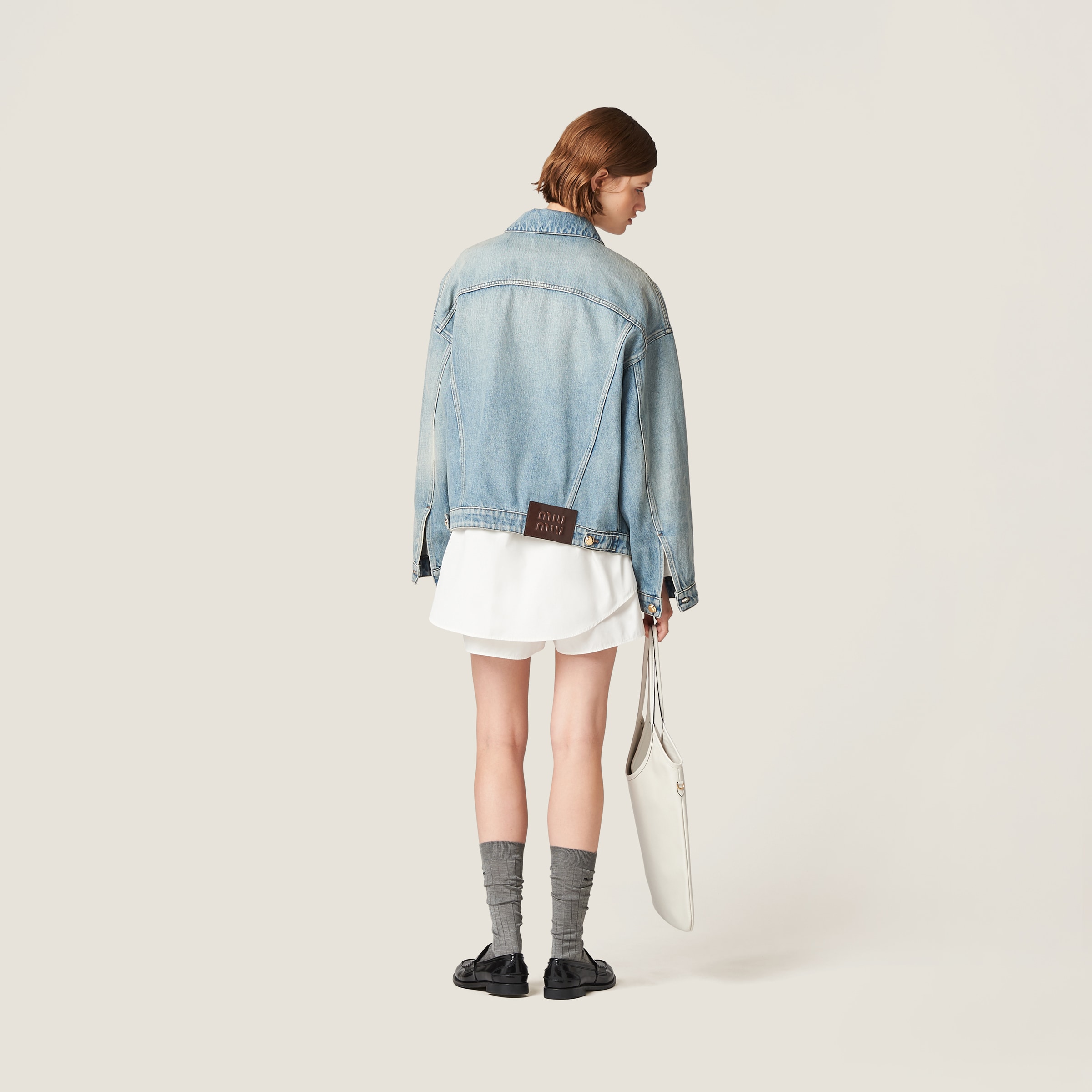 Shop Miu Miu Denim Blouson Jacket In Light Blue