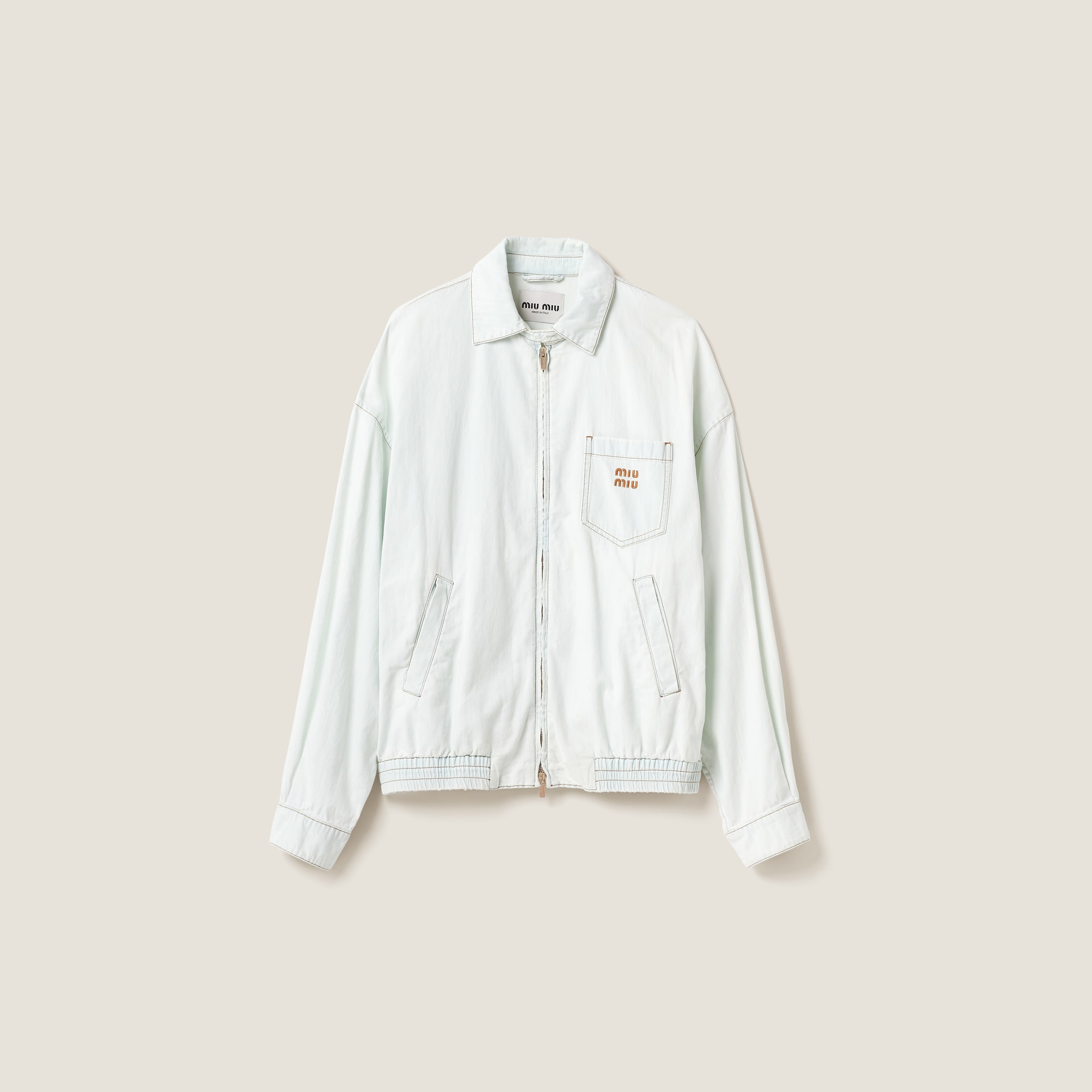 Miumiu Chambray Denim Blouson Jacket In Light Blue