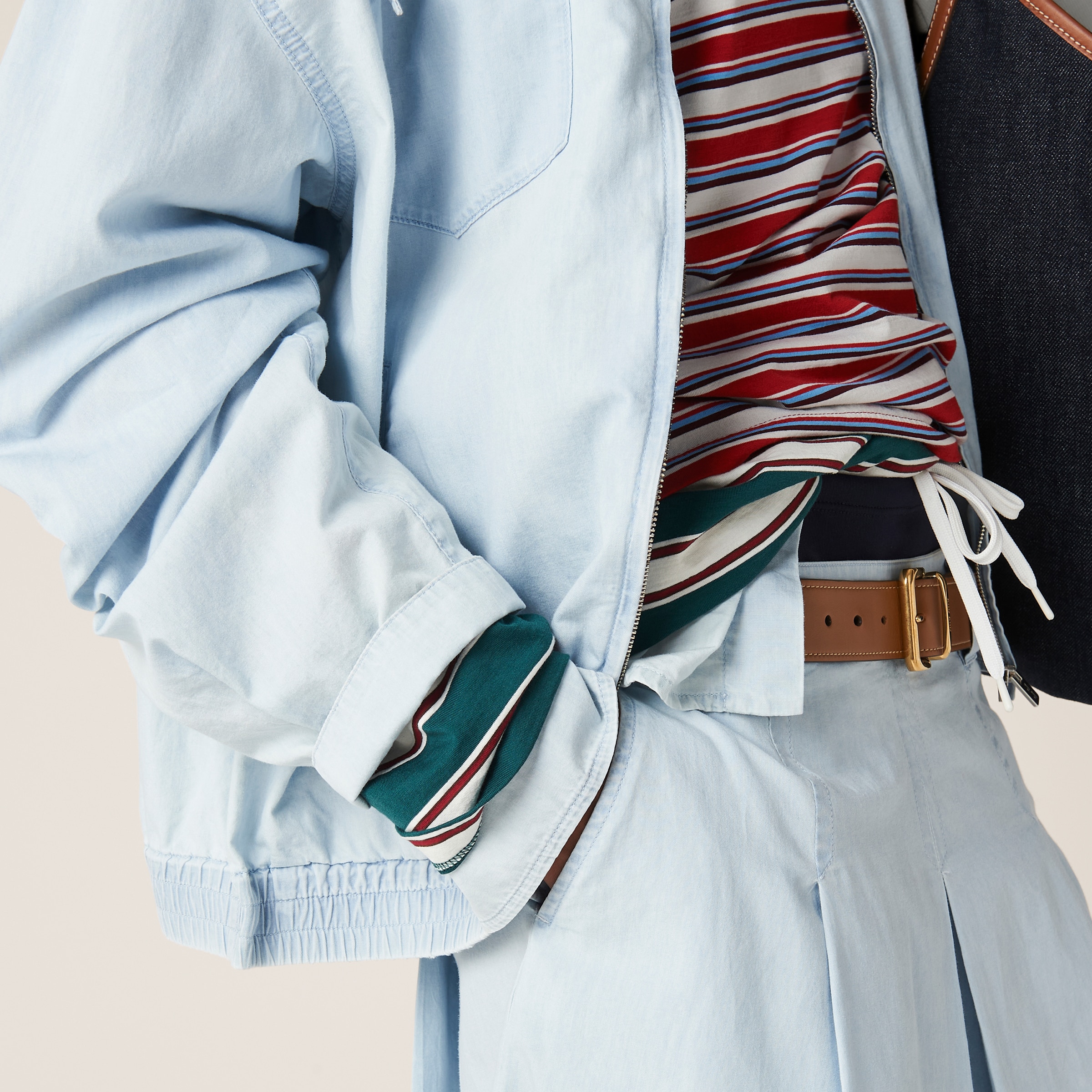 Miu Miu Chambray Blouson Jacket In Light Blue