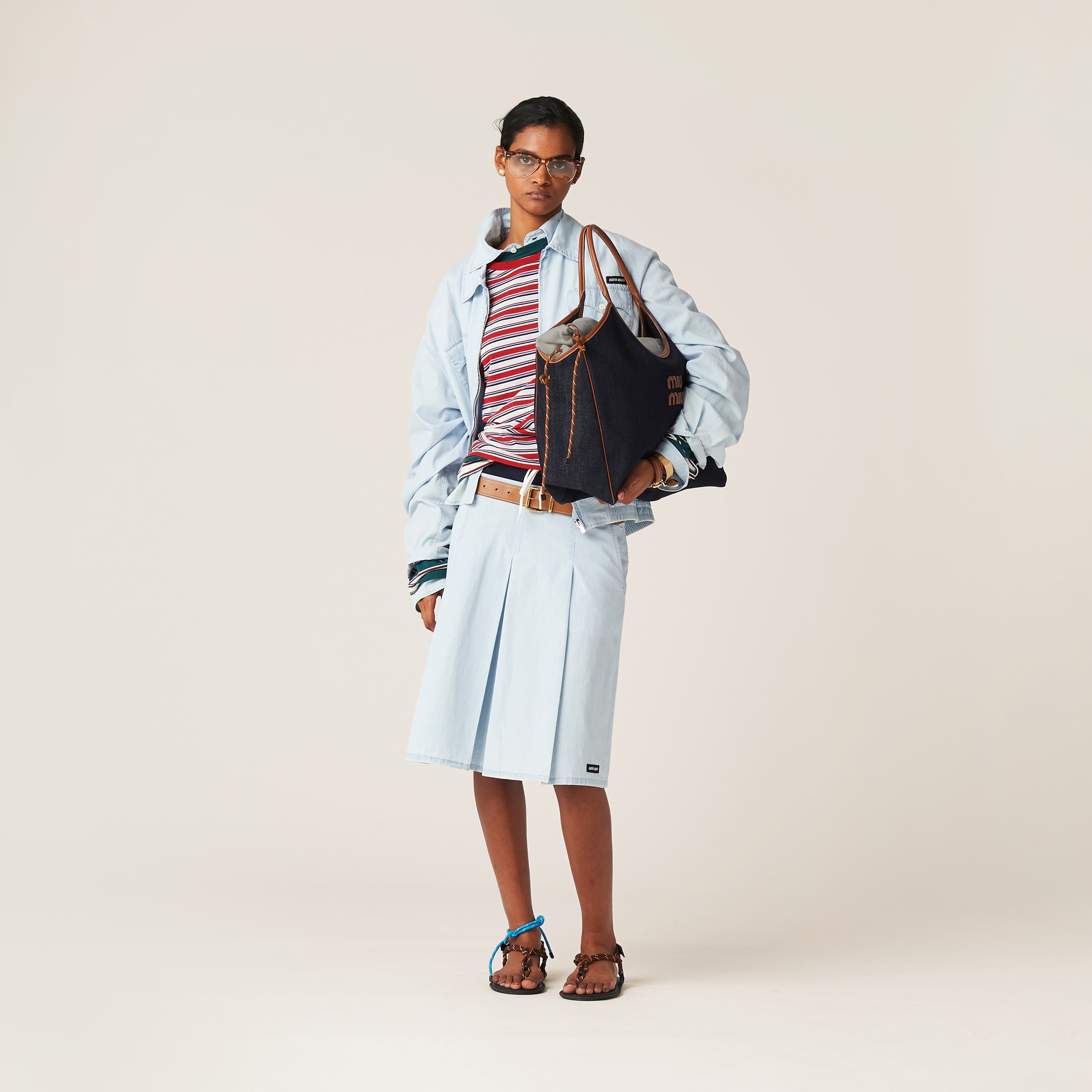 Miu Miu Chambray Blouson Jacket In Light Blue