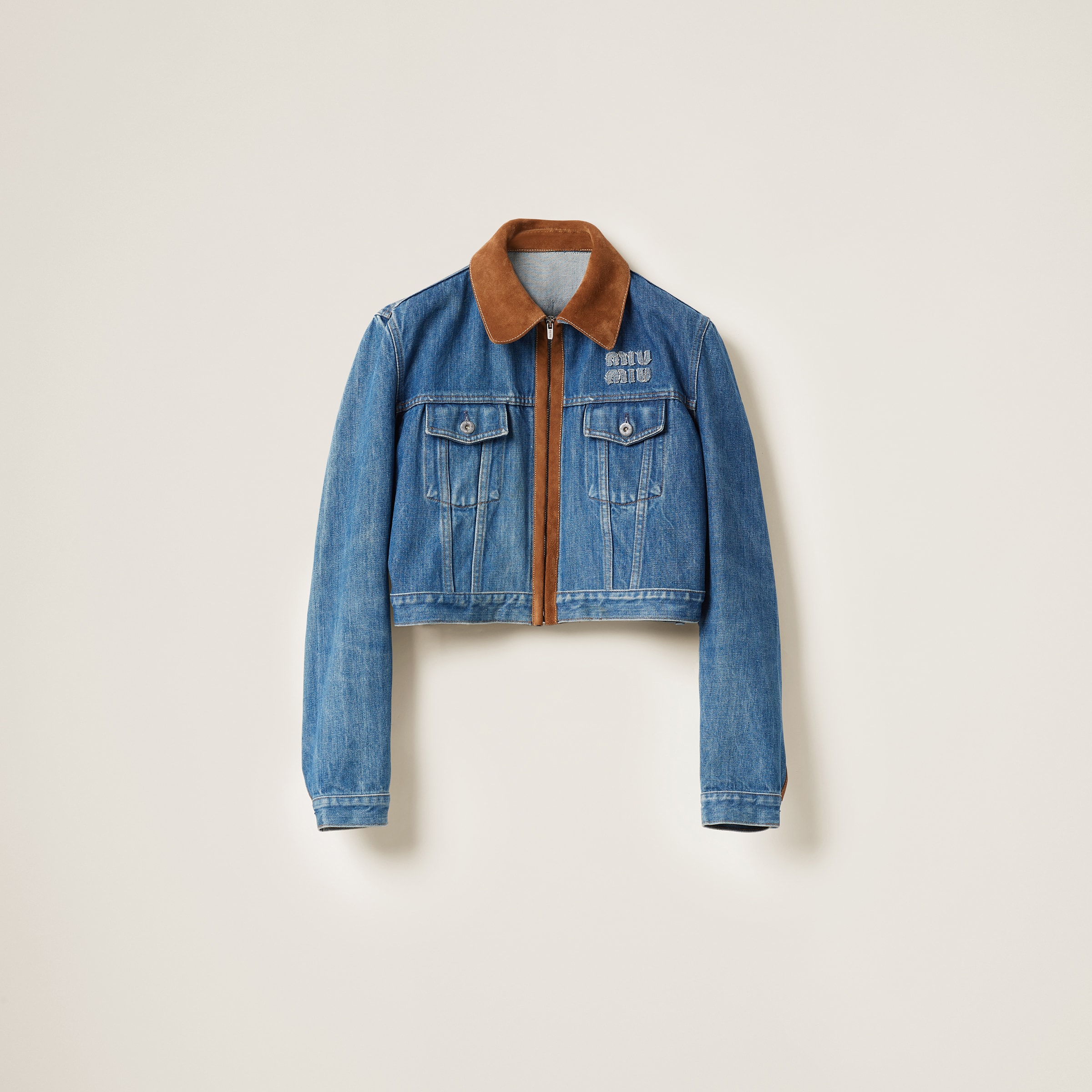 Miumiu Denim Blouson Jacket In Pink