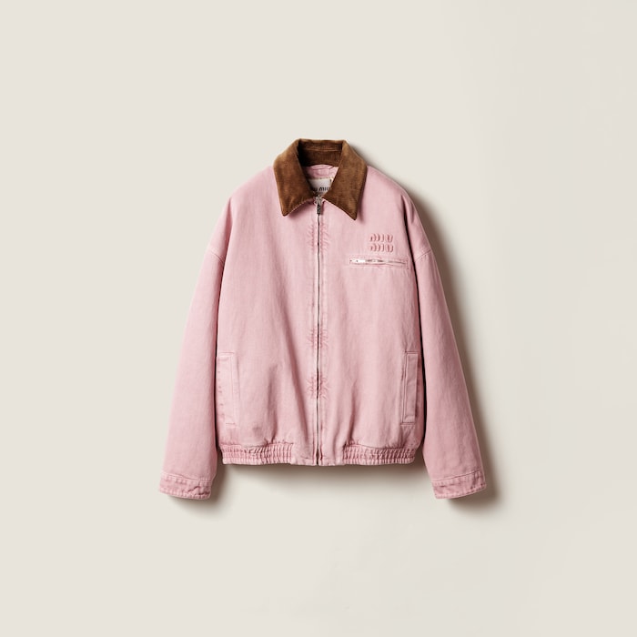 MIU MIU 21年 後染めデニムブルゾン カバーオール ピンク バックロゴ MIU MIU 21年 後染めデニムブルゾン カバーオール ピンク バック