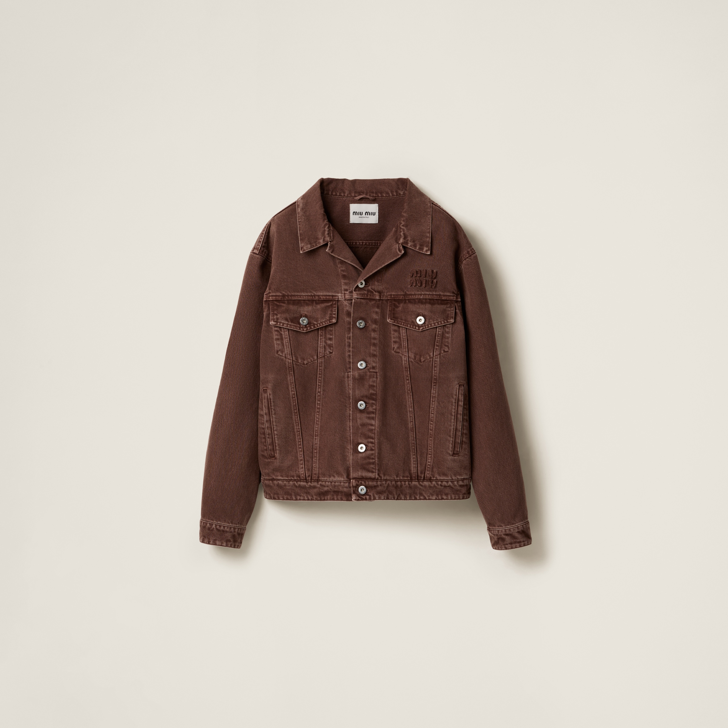 Brown Garment-dyed Denim Blouson | Miu Miu