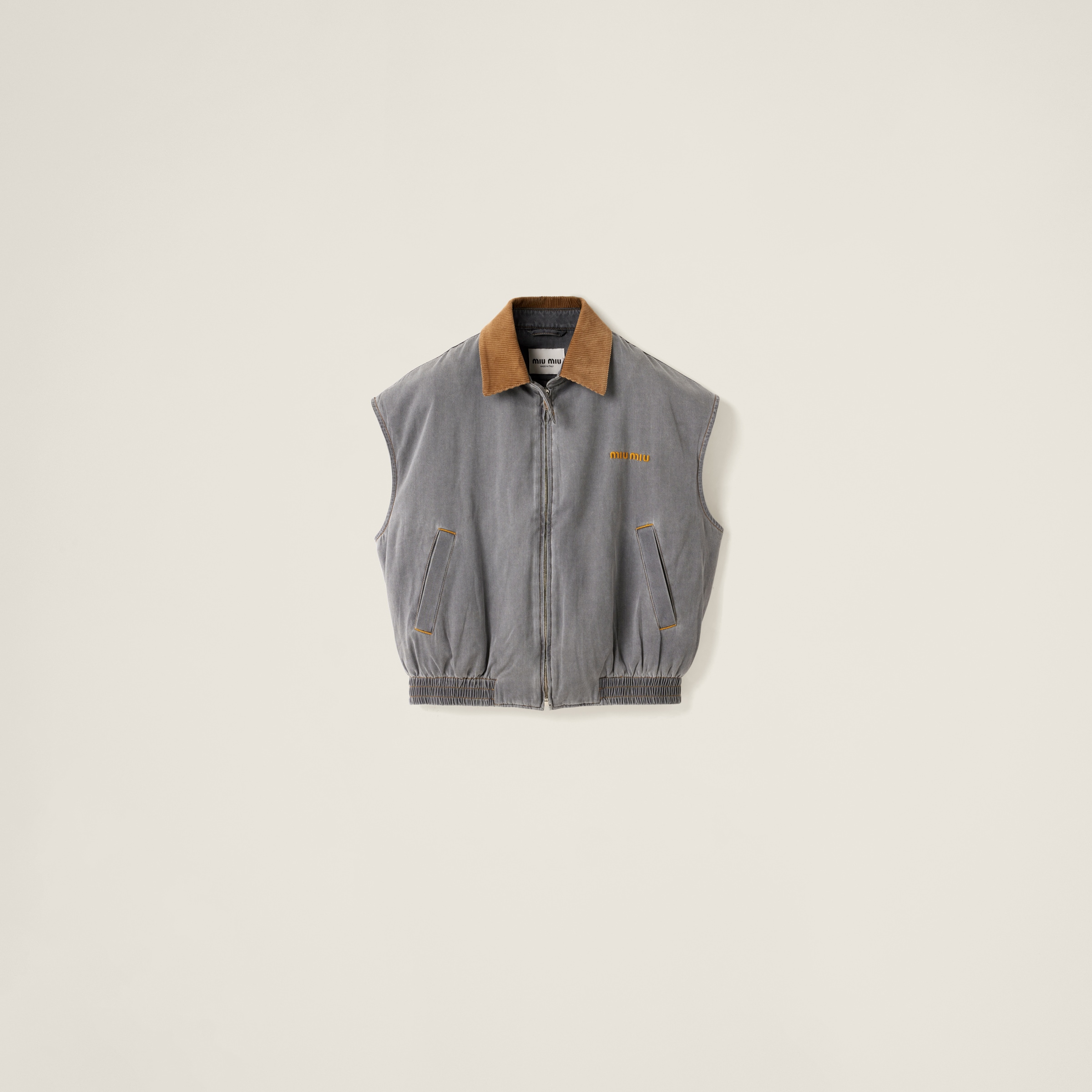 Miu Miu Chambray Blouson Vest In Grey