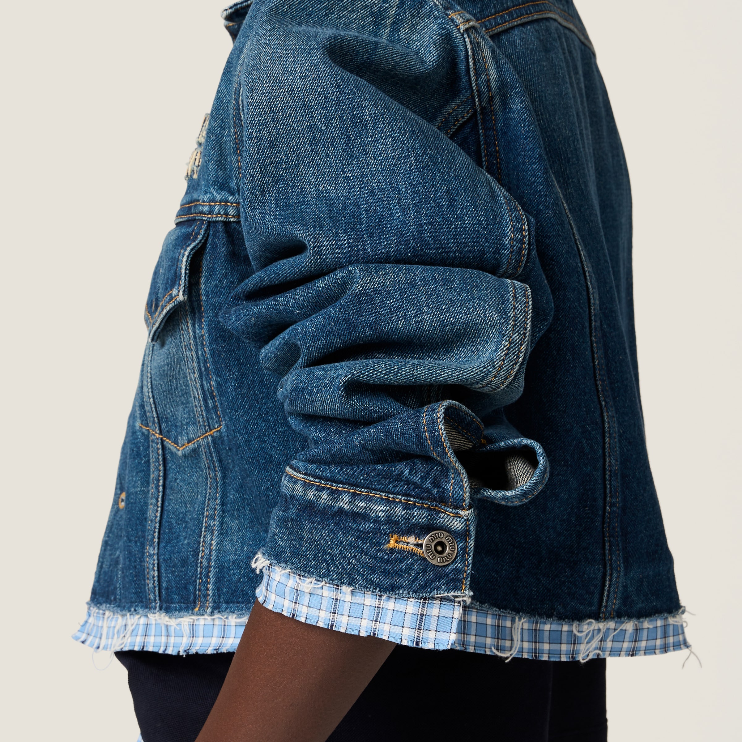 Navy Washed Denim Blouson Jacket | Miu Miu - United States