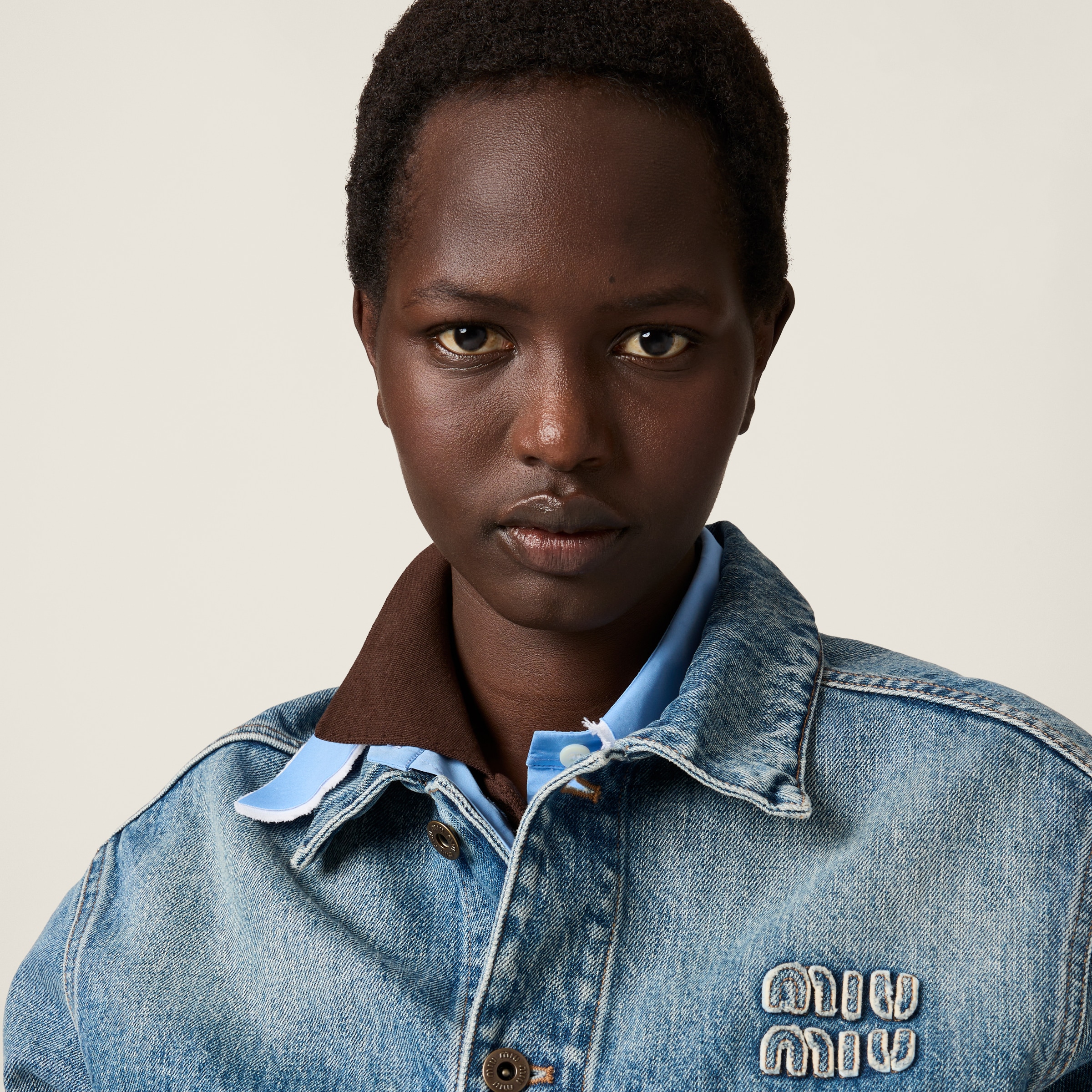 Miu Miu Denim And Poplin Trucker Jacket In Sapphire Blue