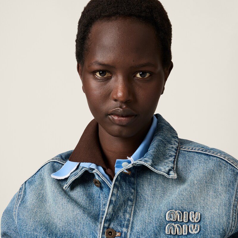 Denim and poplin trucker jacket