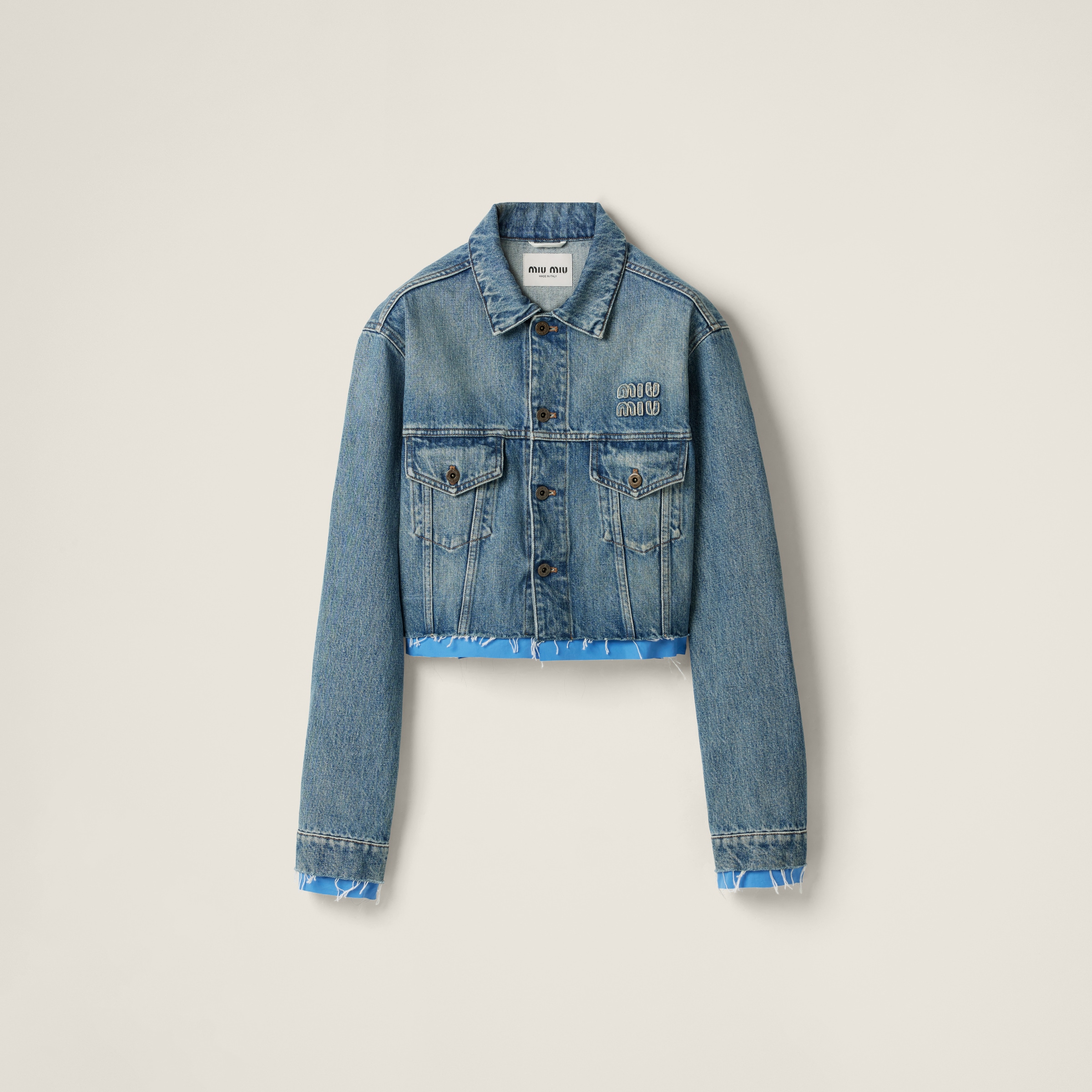Sapphire Blue Denim And Poplin Trucker Jacket | Miu Miu