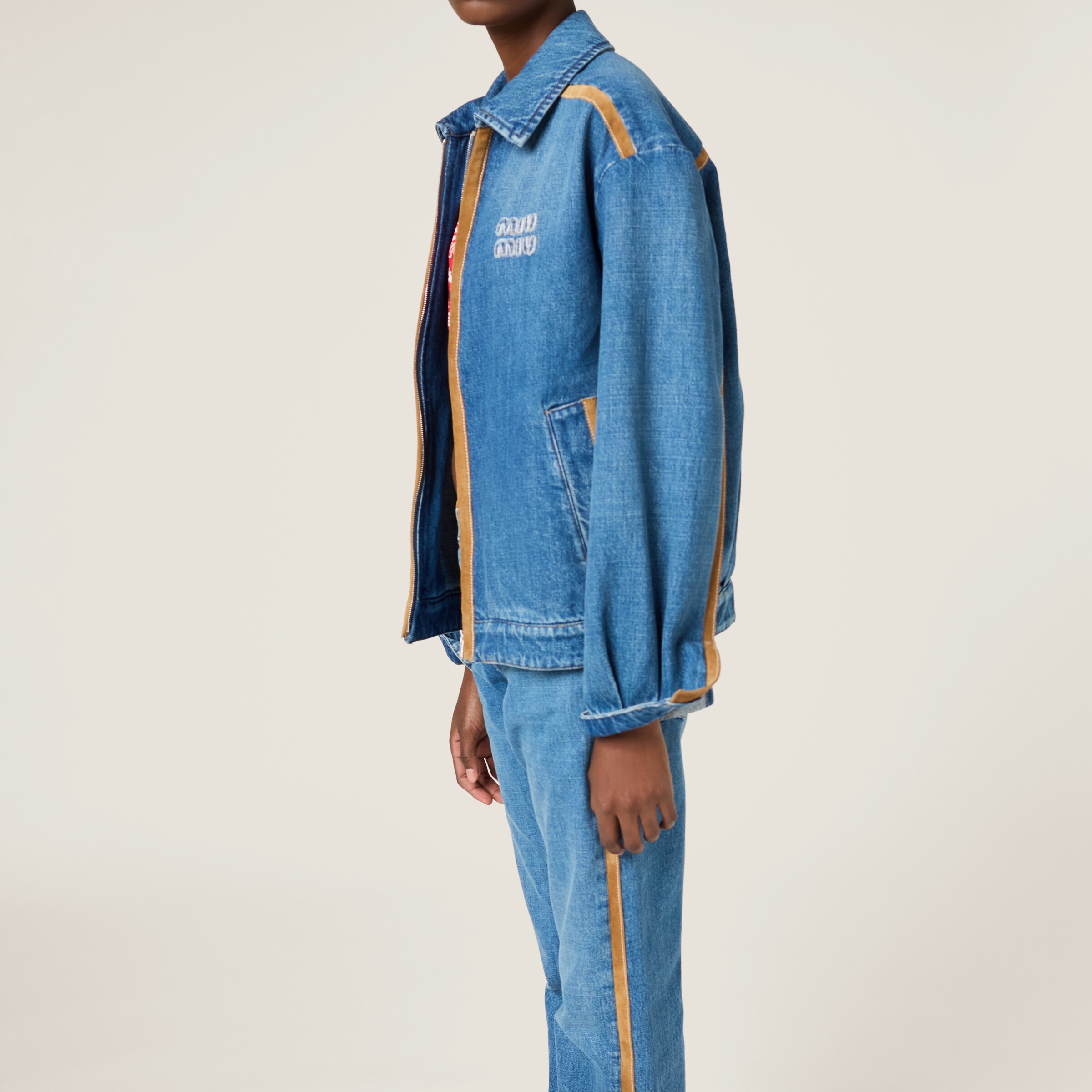 Miu Miu Denim And Leather Blouson Jacket