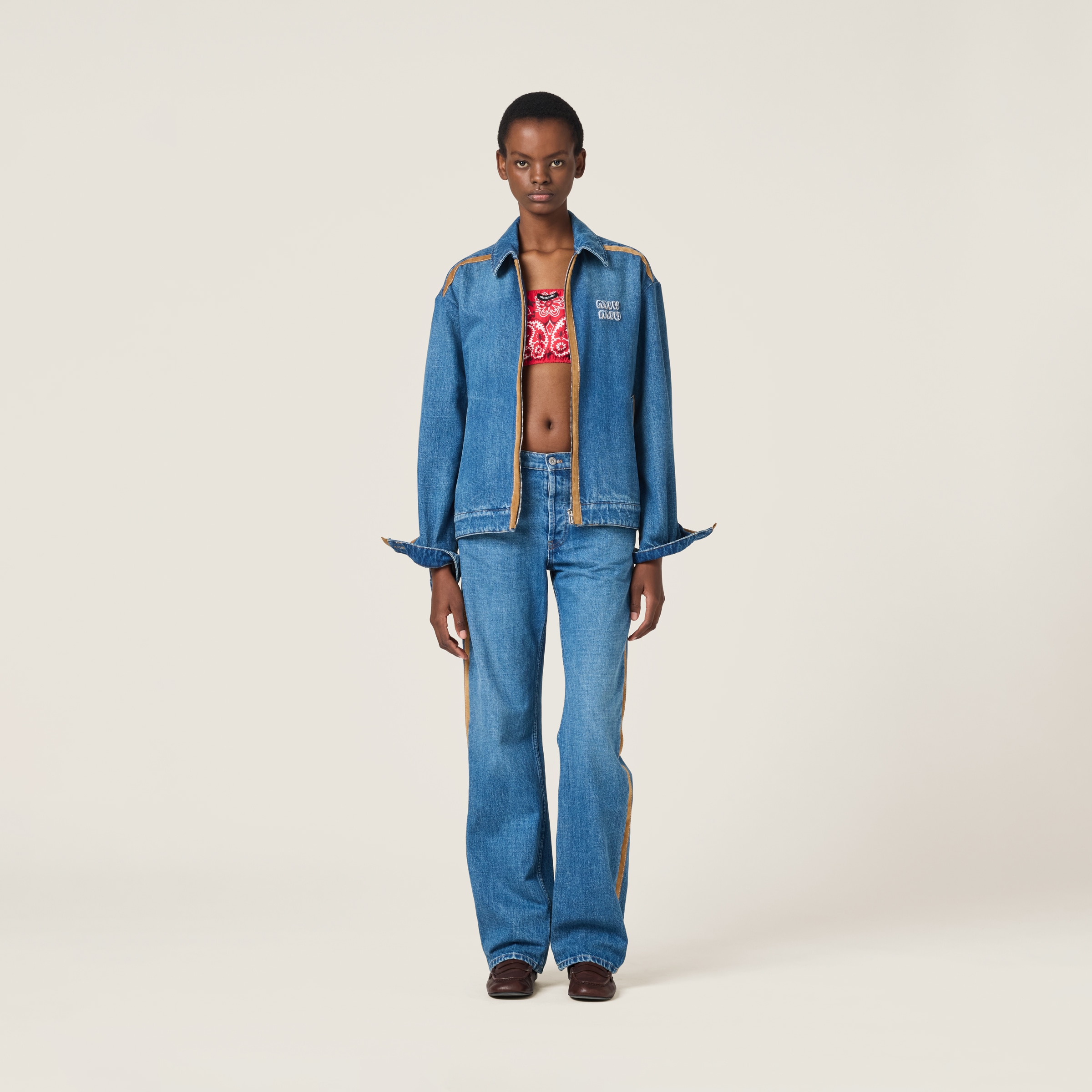 Miu Miu Denim And Leather Blouson Jacket
