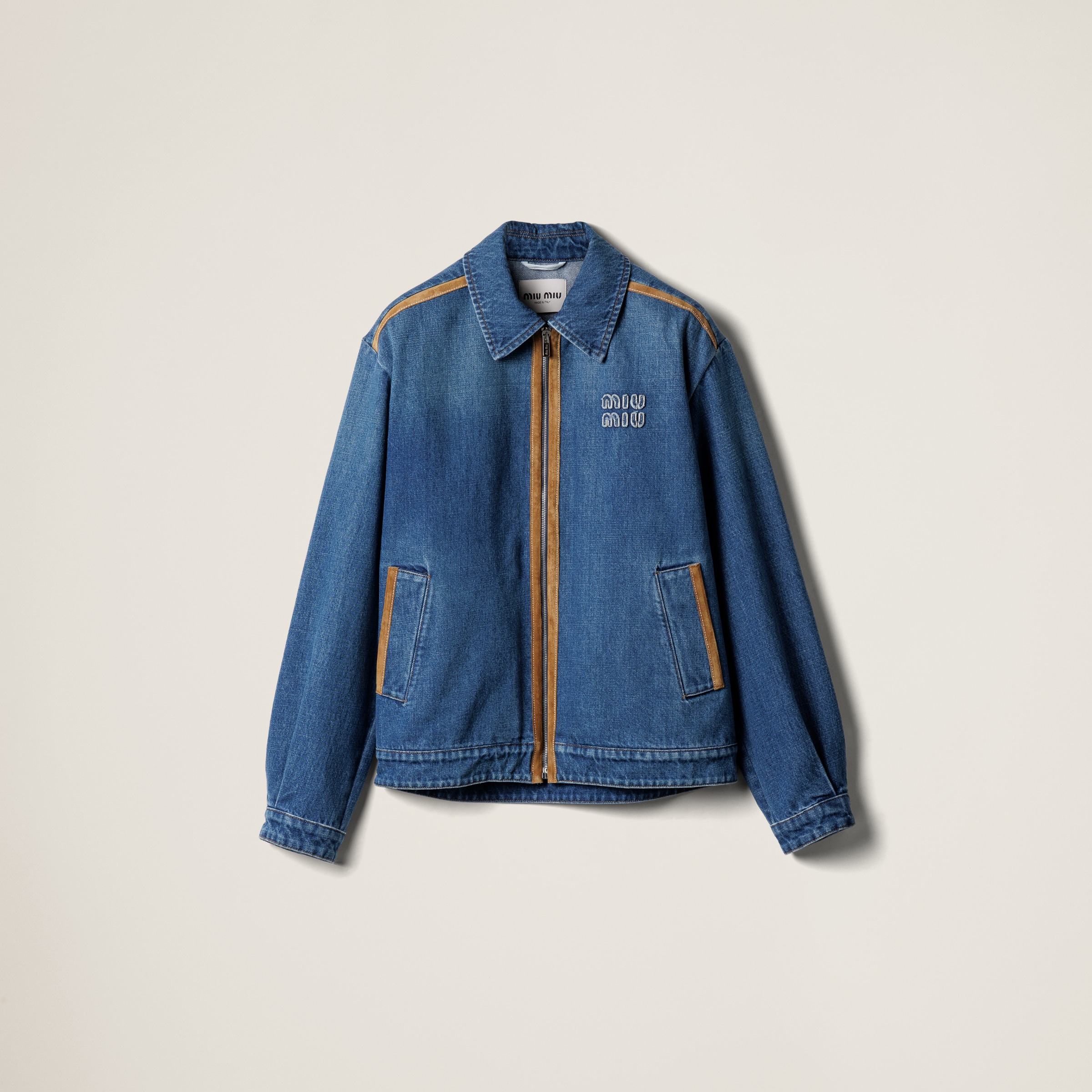 Miu Miu Denim And Leather Blouson Jacket