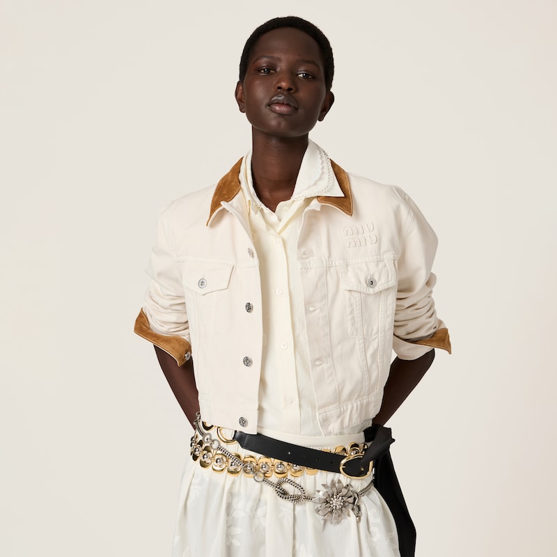 Denim and leather blouson jacket