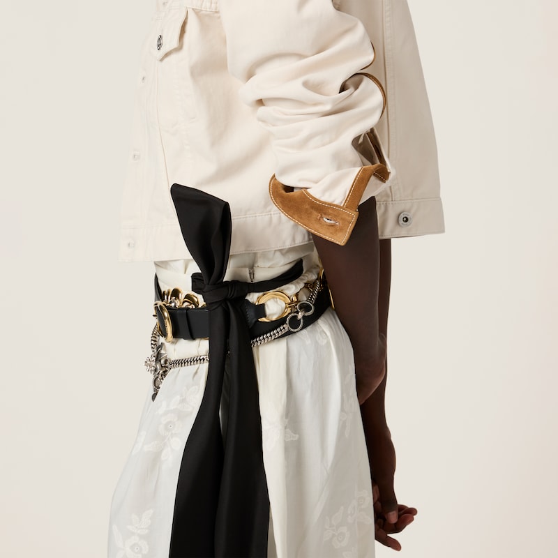 Denim and leather blouson jacket