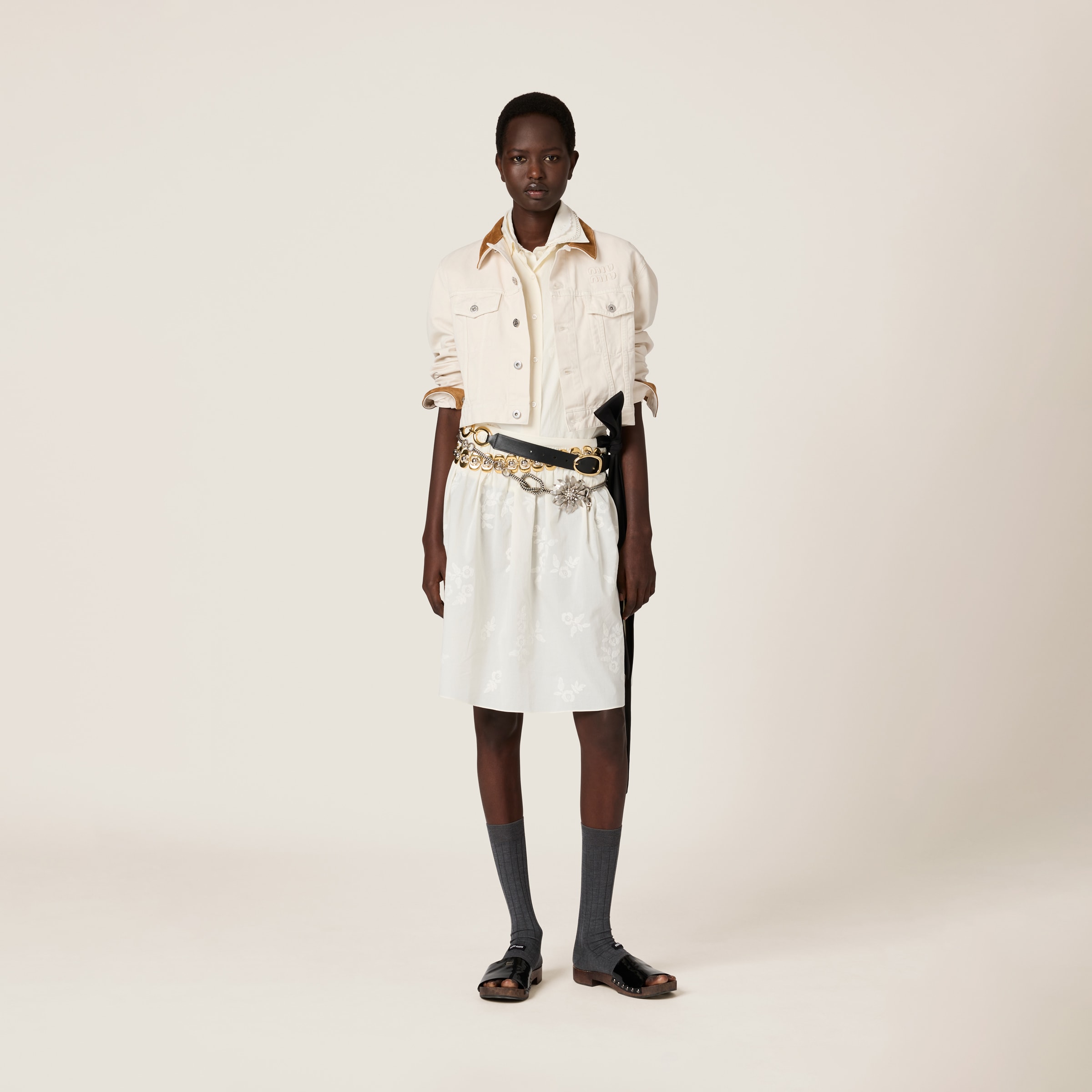 Miu Miu Denim And Leather Blouson Jacket